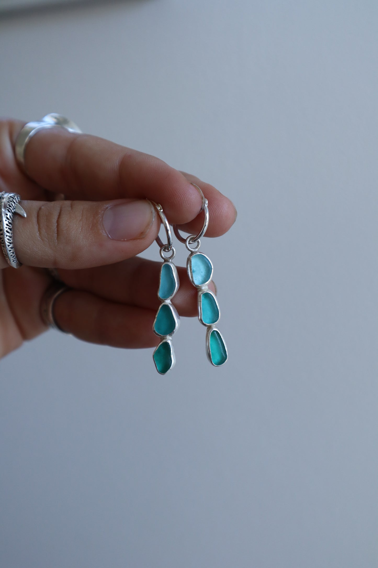 Triple Seaglass Hoops