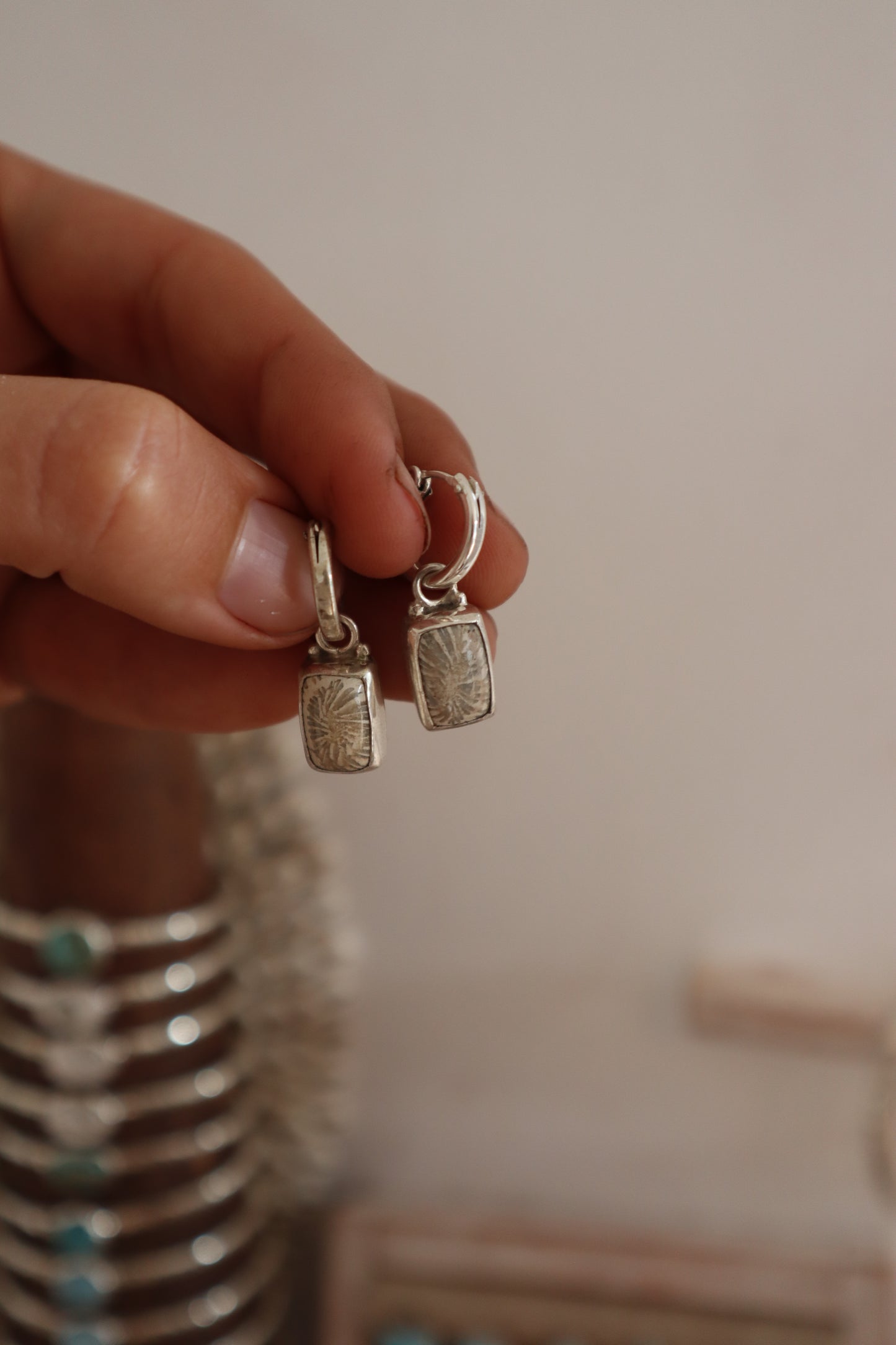 Fossilised Coral Hoops
