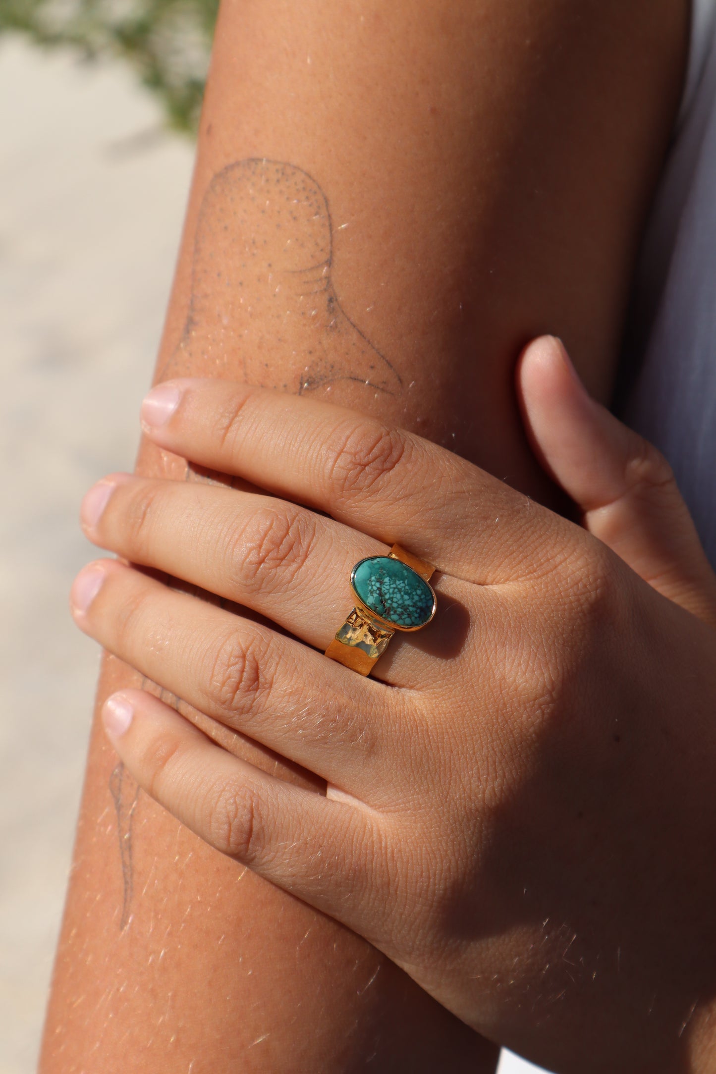 Textured Turquoise Ring SIZE 10 - T 1/2