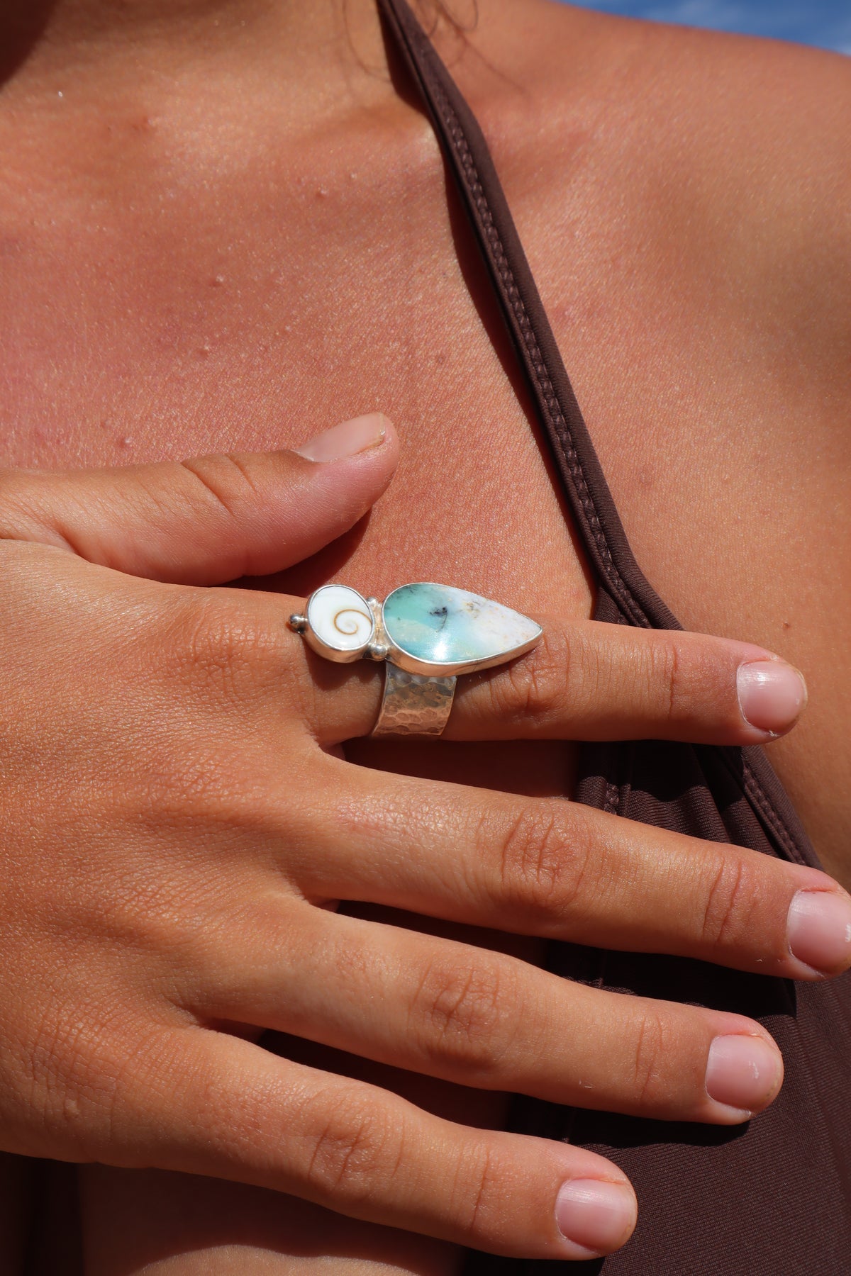 Opalised Wood x Operculum Ring SIZE 9 1/4
