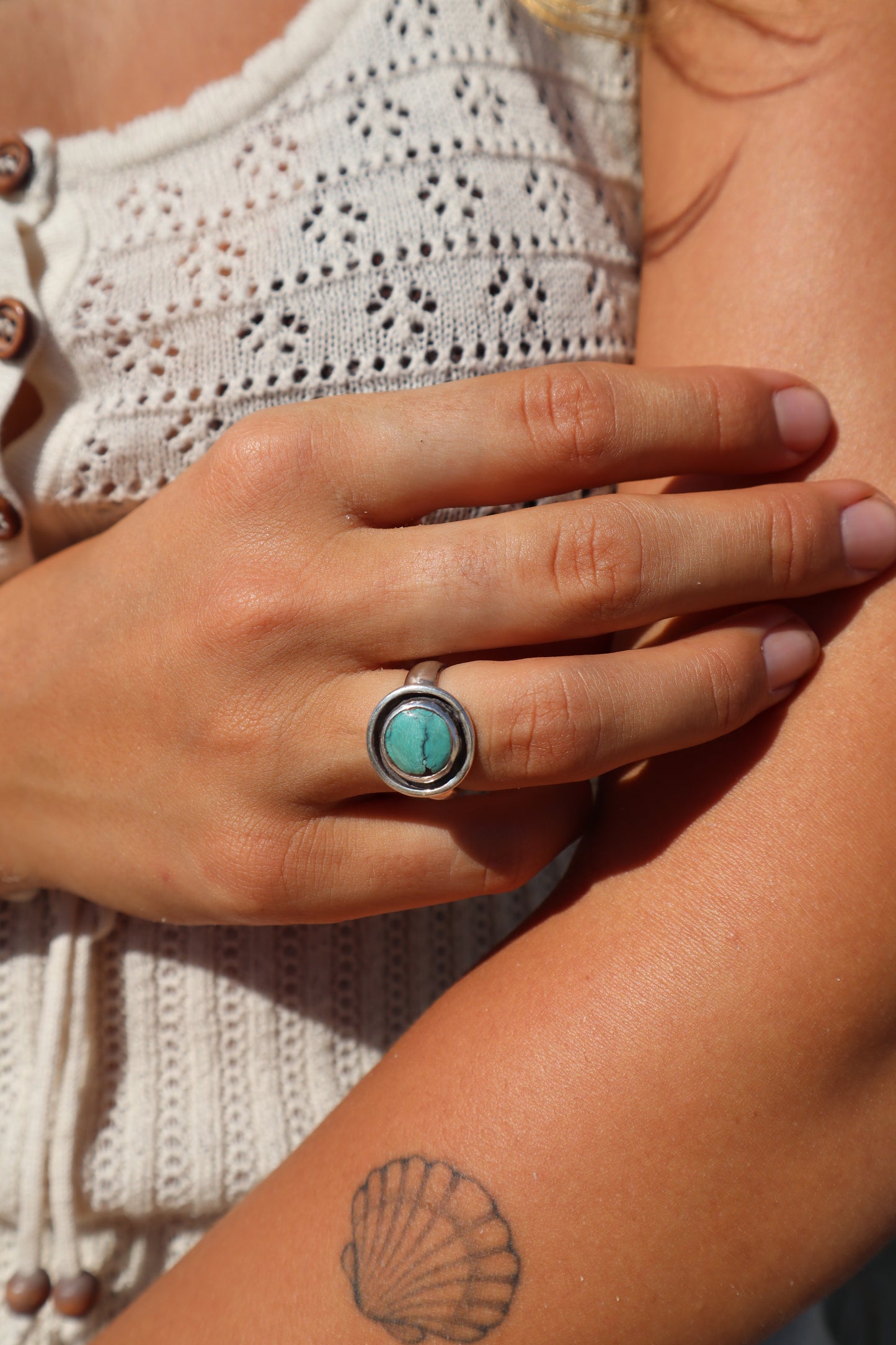 Round Turquoise Ring SIZE M 1/2 - 6 1/4