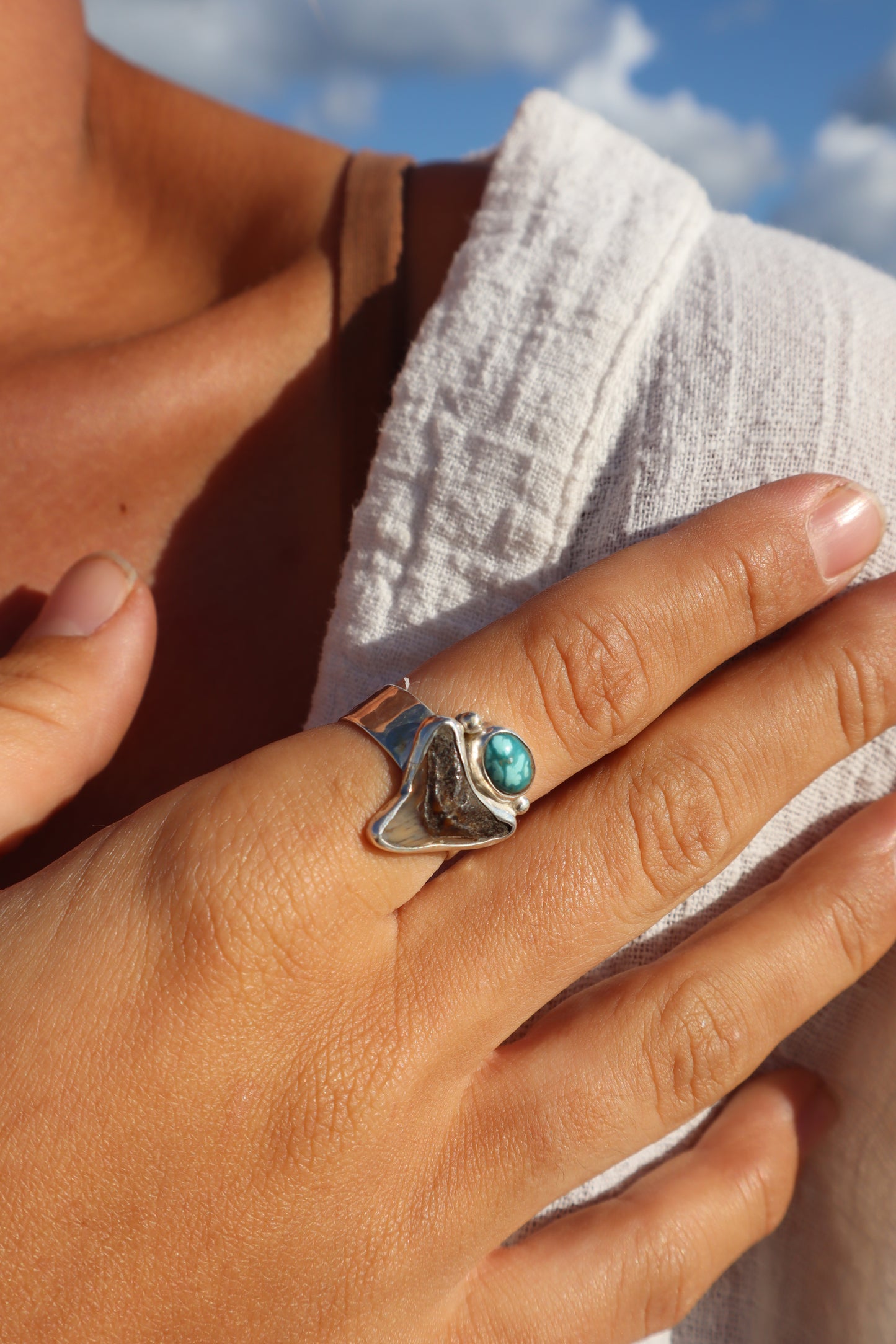 Shark Tooth x Turquoise Ring SIZE Q - 8 1/4