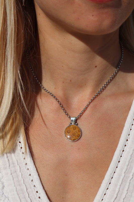 Fossilised Coral Manta Ray Pendant