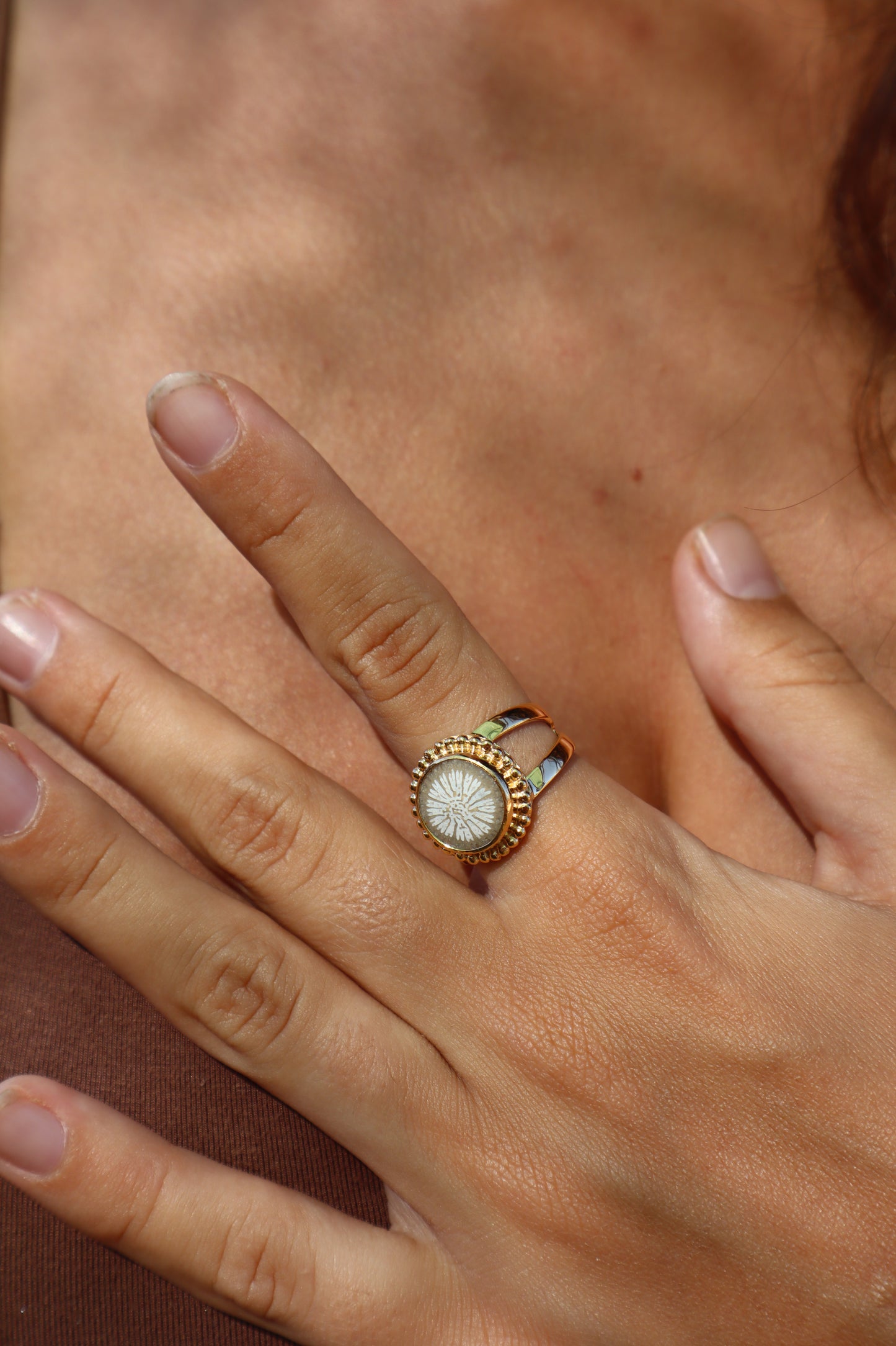 Fossilised Coral Daisy Ring SIZE 10