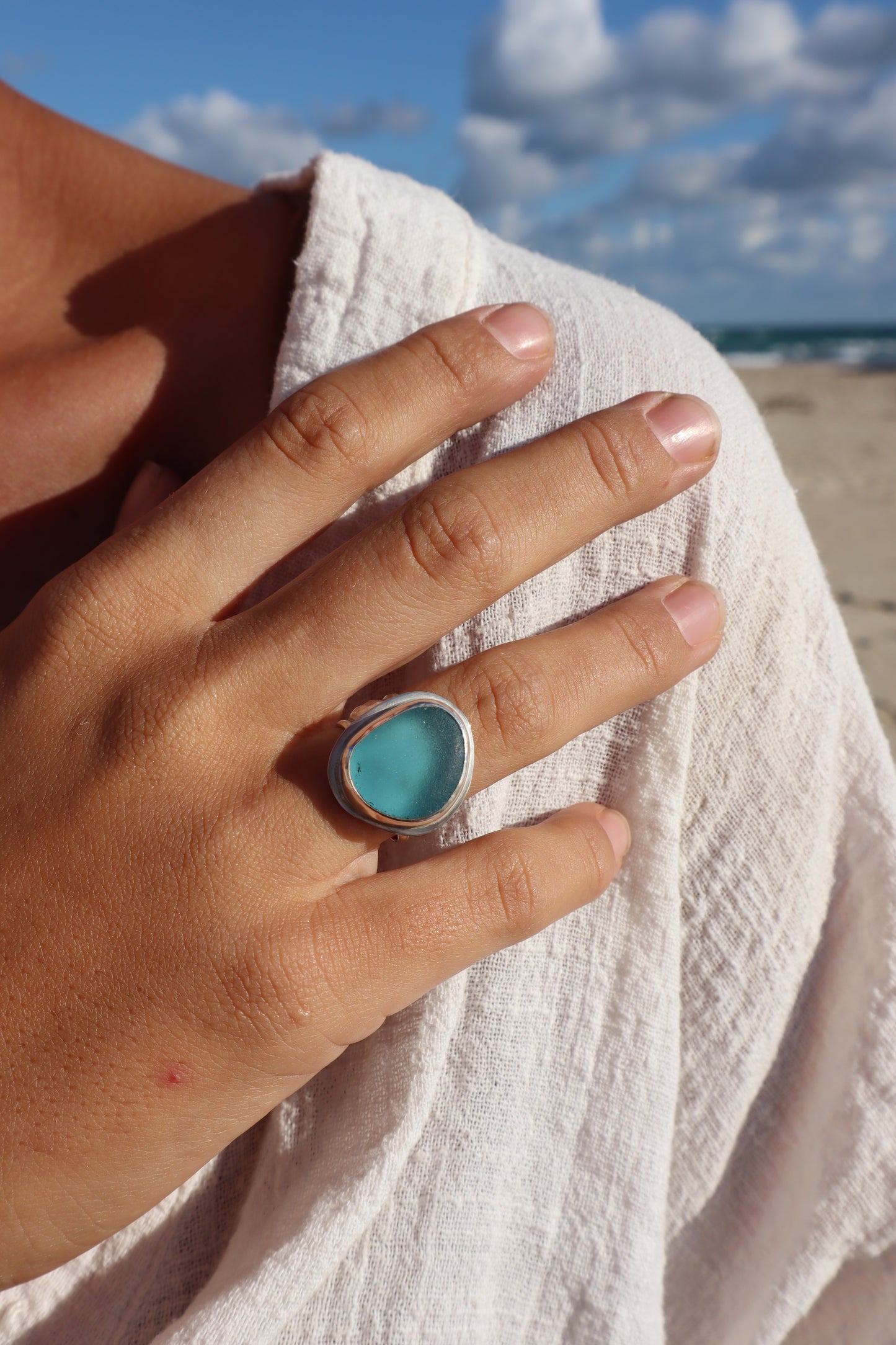 Chunky Seaglass Ring SIZE O - 7 1/2