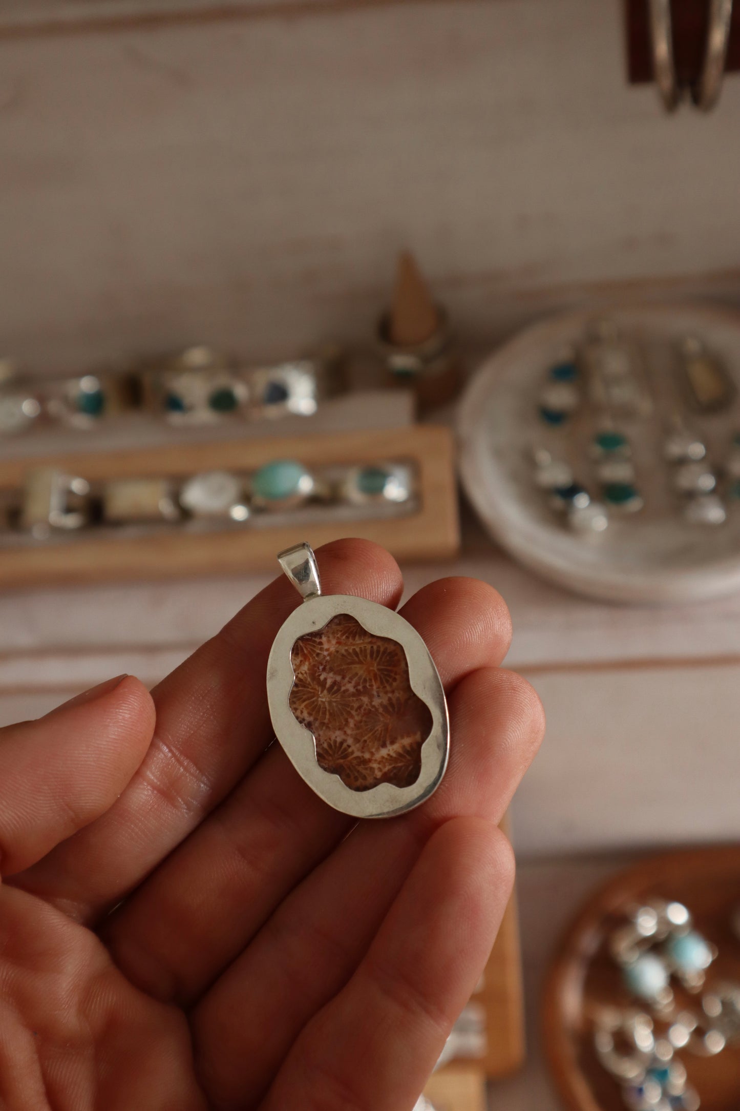 Orange Fossilised Coral Pendant