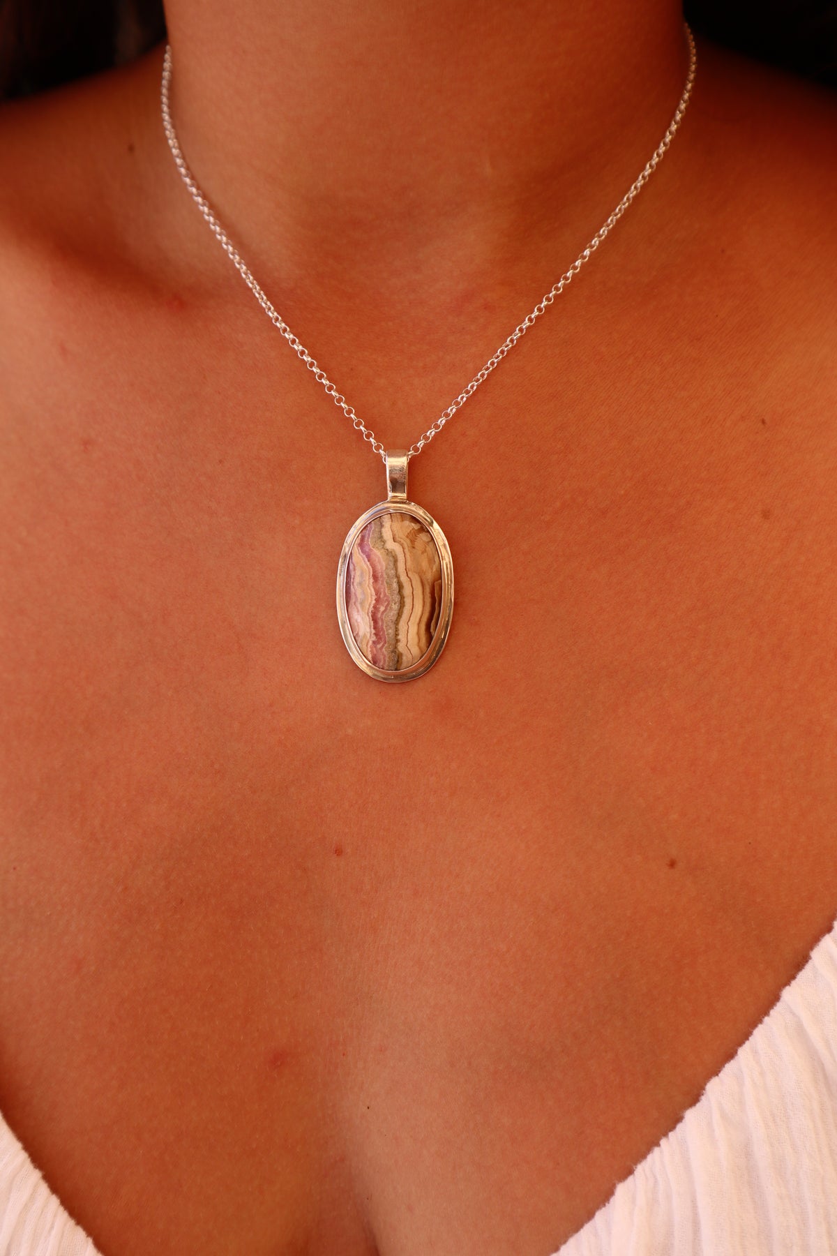 Rhodochrosite Mirror Pendant