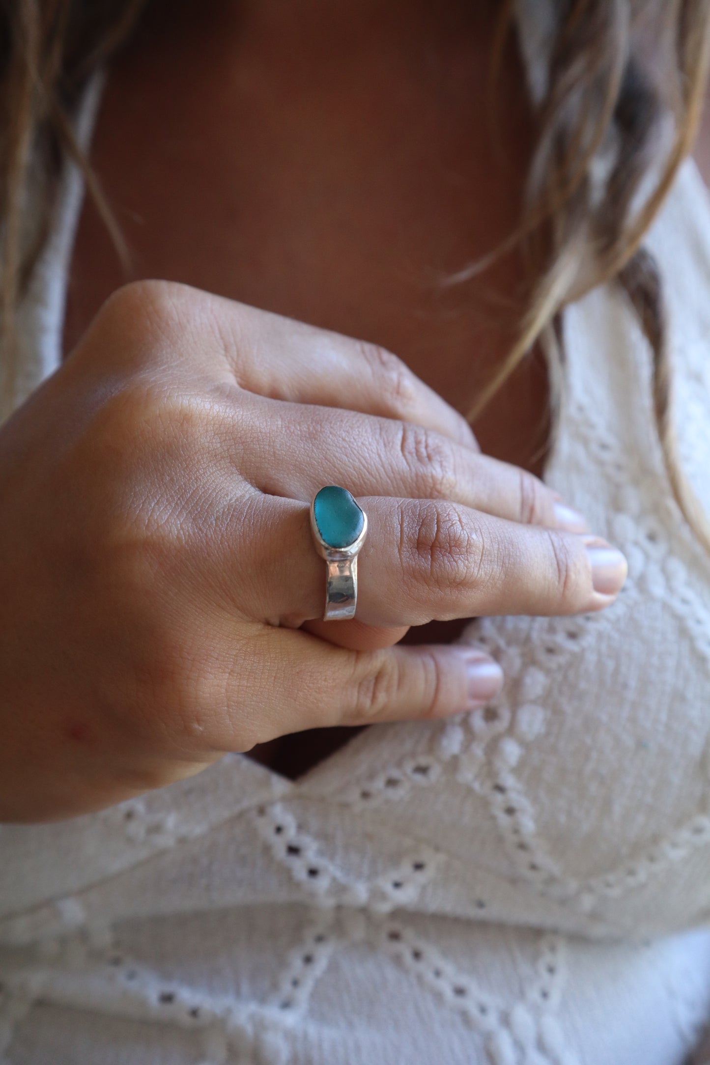 Textured Sea Glass Ring SIZE O - 7 1/4