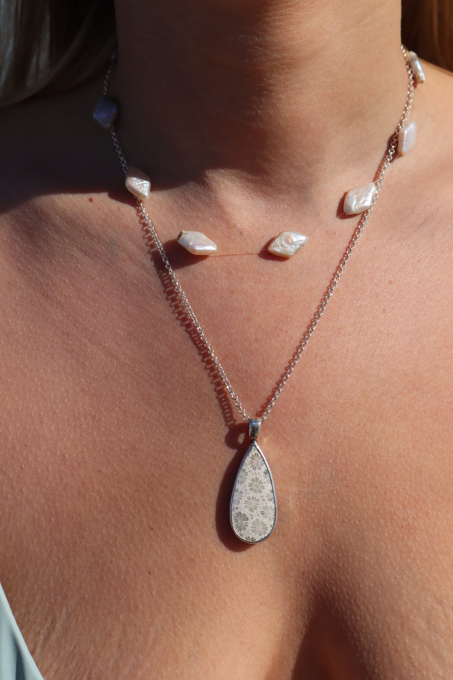 Fossilised Coral Seahorse Pendant