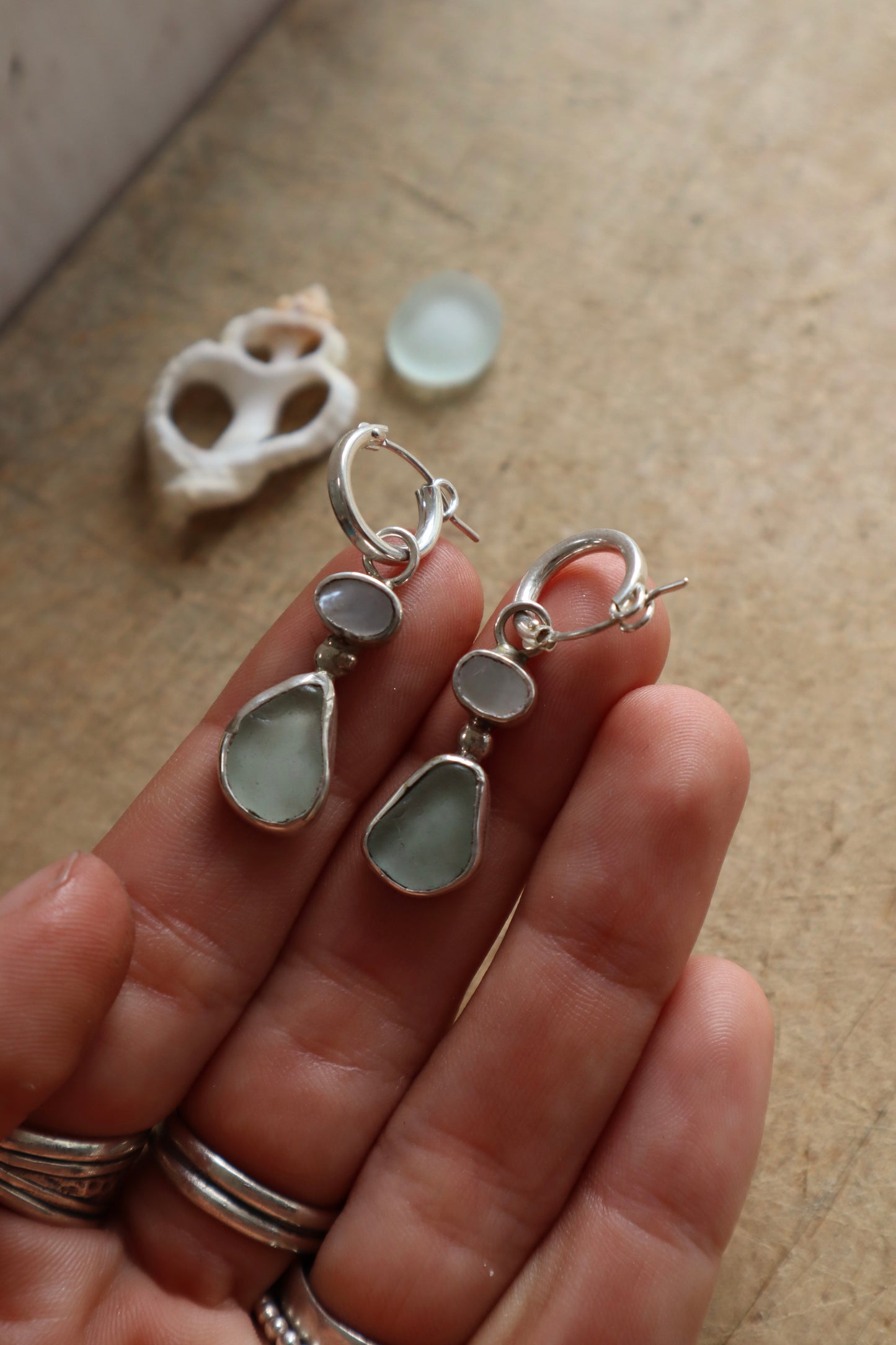 Pearly Seaglass Earrings