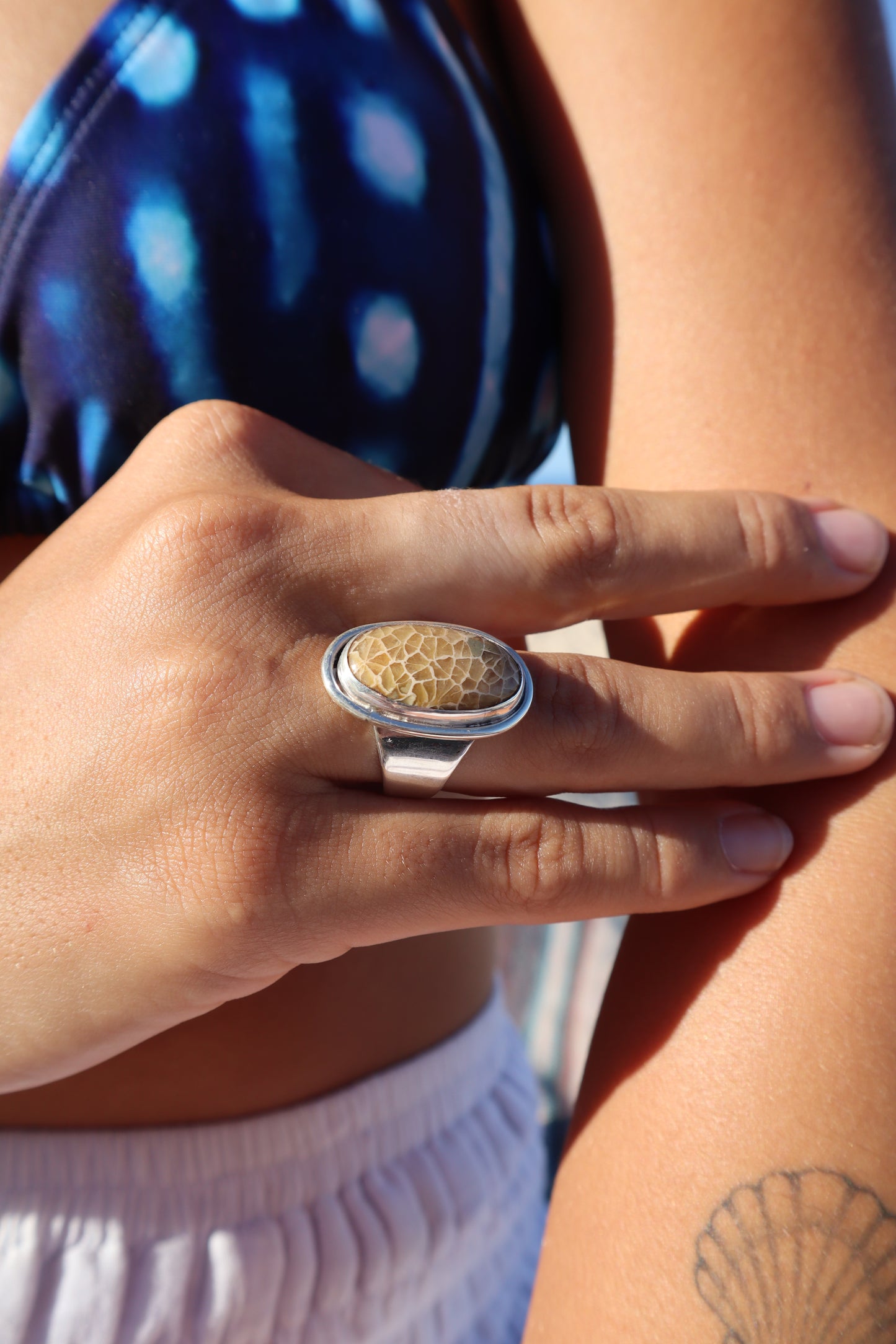 Fossilised Coral Ring SIZE P 1/2 - 8