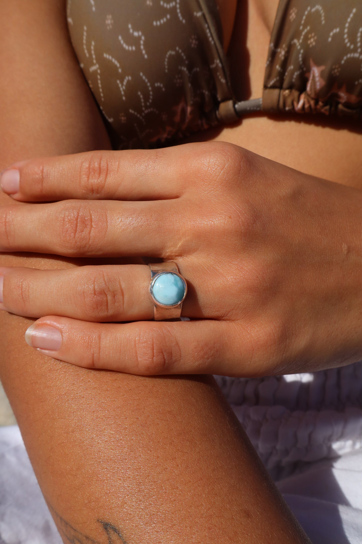 Textured Larimar Ring SIZE M - 6 1/4