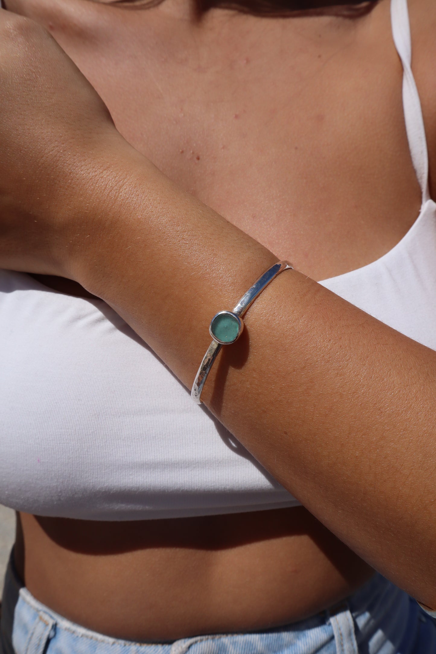 Aqua Sea Glass Wanderer Cuff