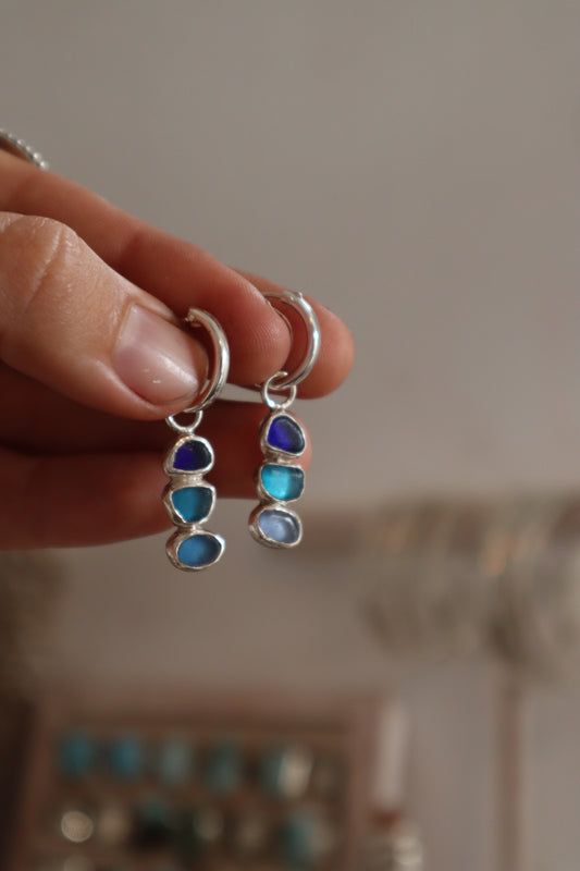 Triple Seaglass Hoops