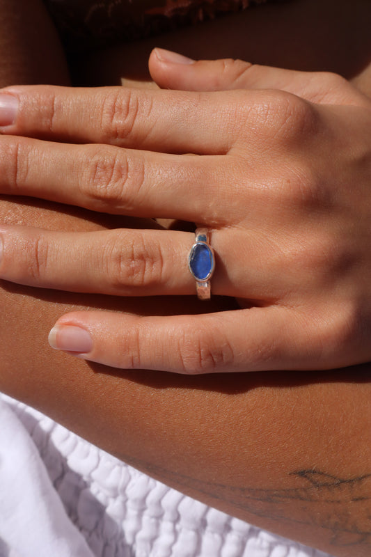 Dainty Blue Sea Glass Ring SIZE M - 6 1/2
