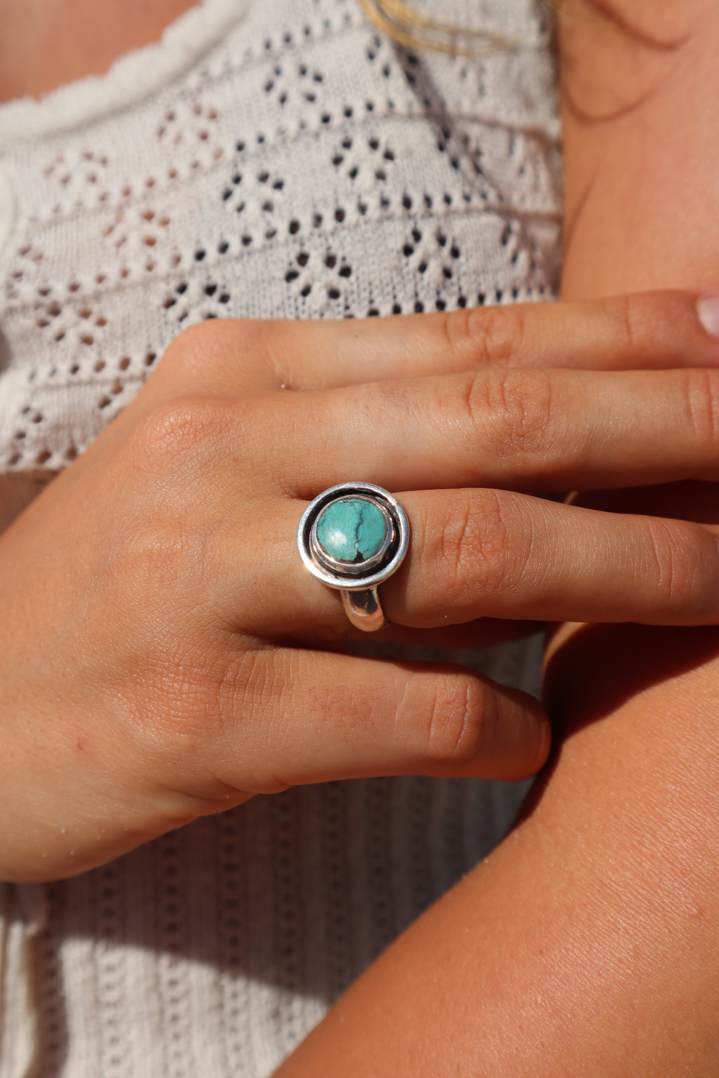 Round Turquoise Ring SIZE M 1/2 - 6 1/4