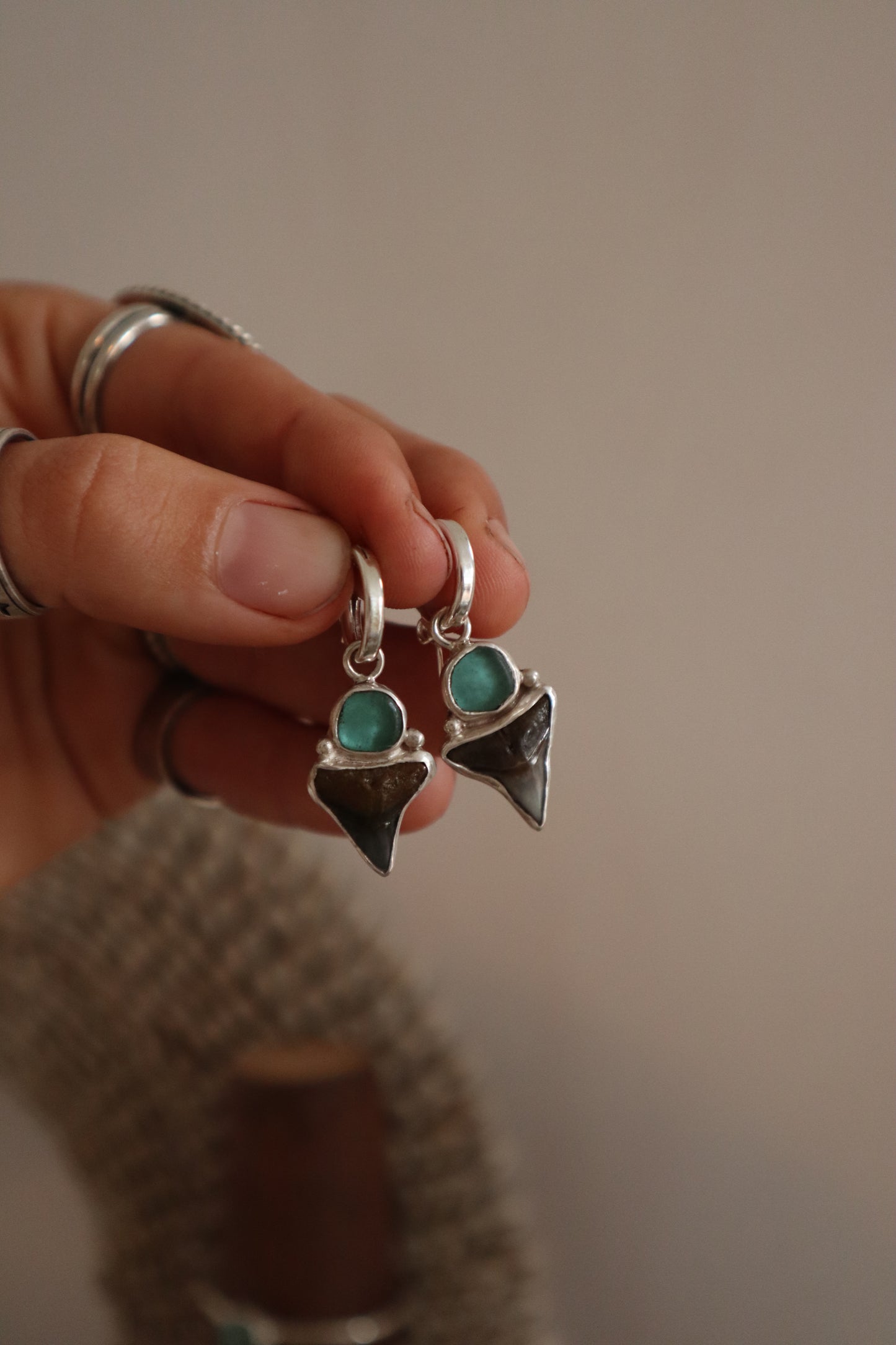 Shark Tooth x Seaglass Earrings