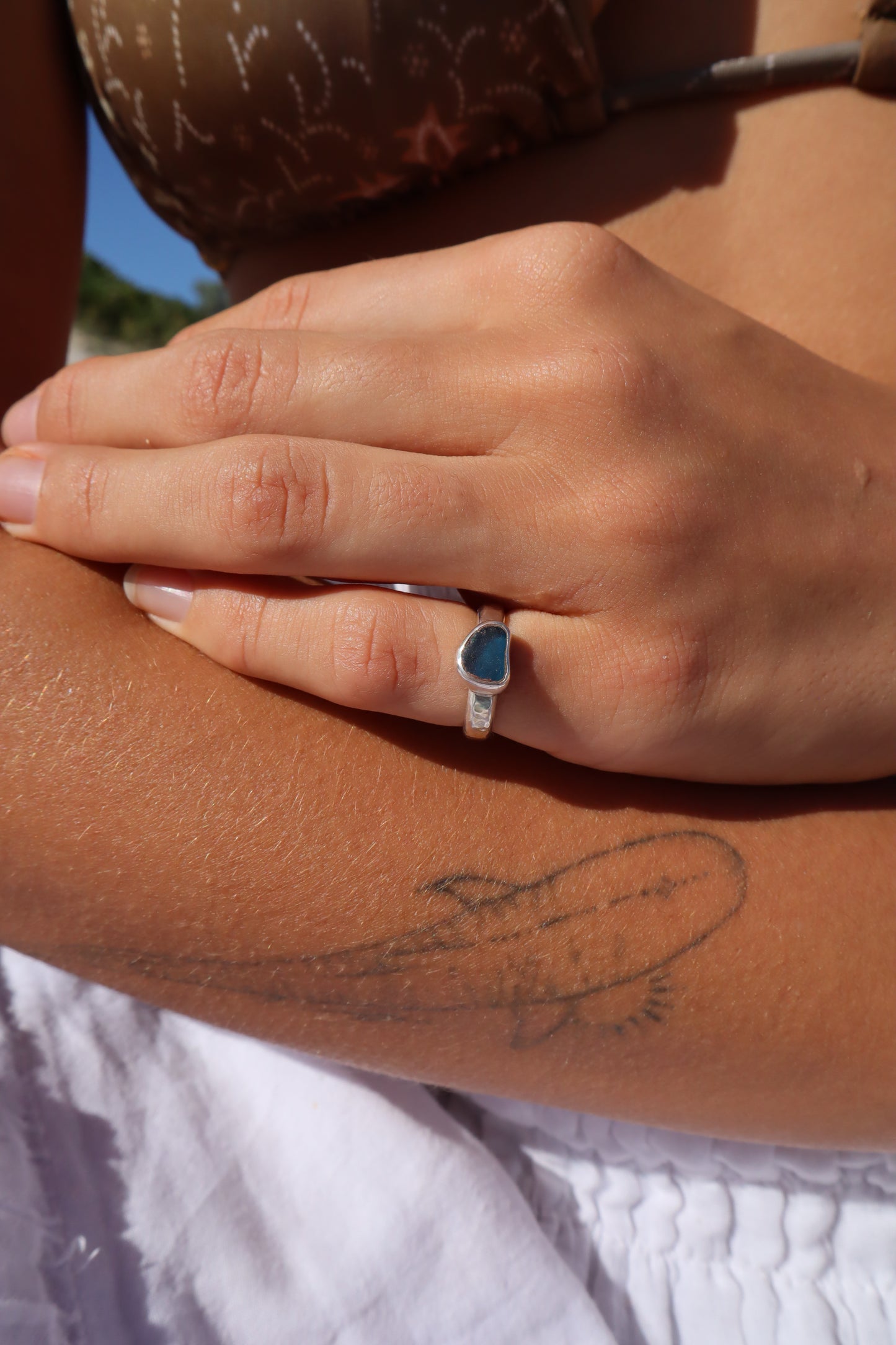 Dainty Blue Sea Glass Ring SIZE I - 4 1/2