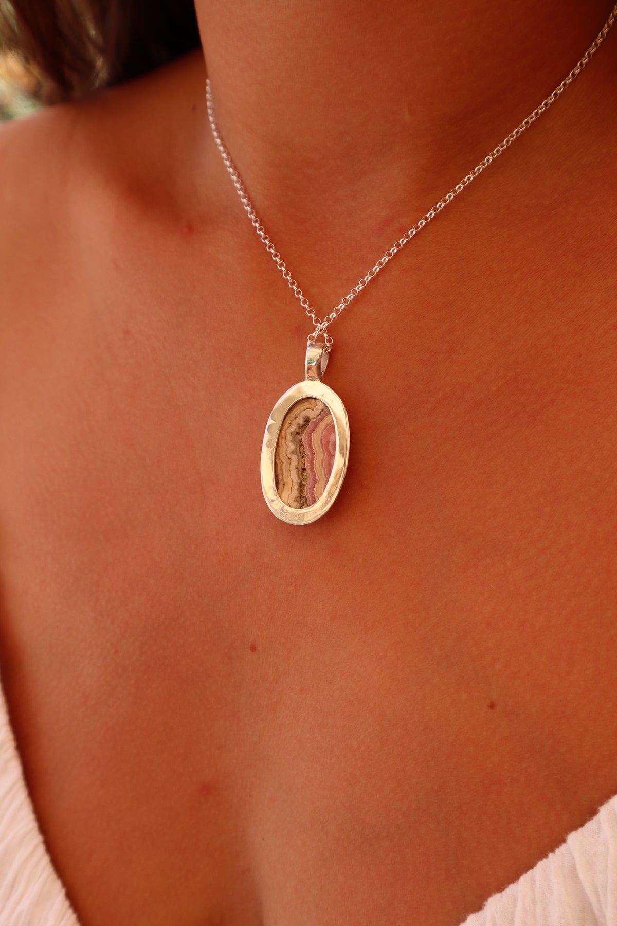 Rhodochrosite Mirror Pendant