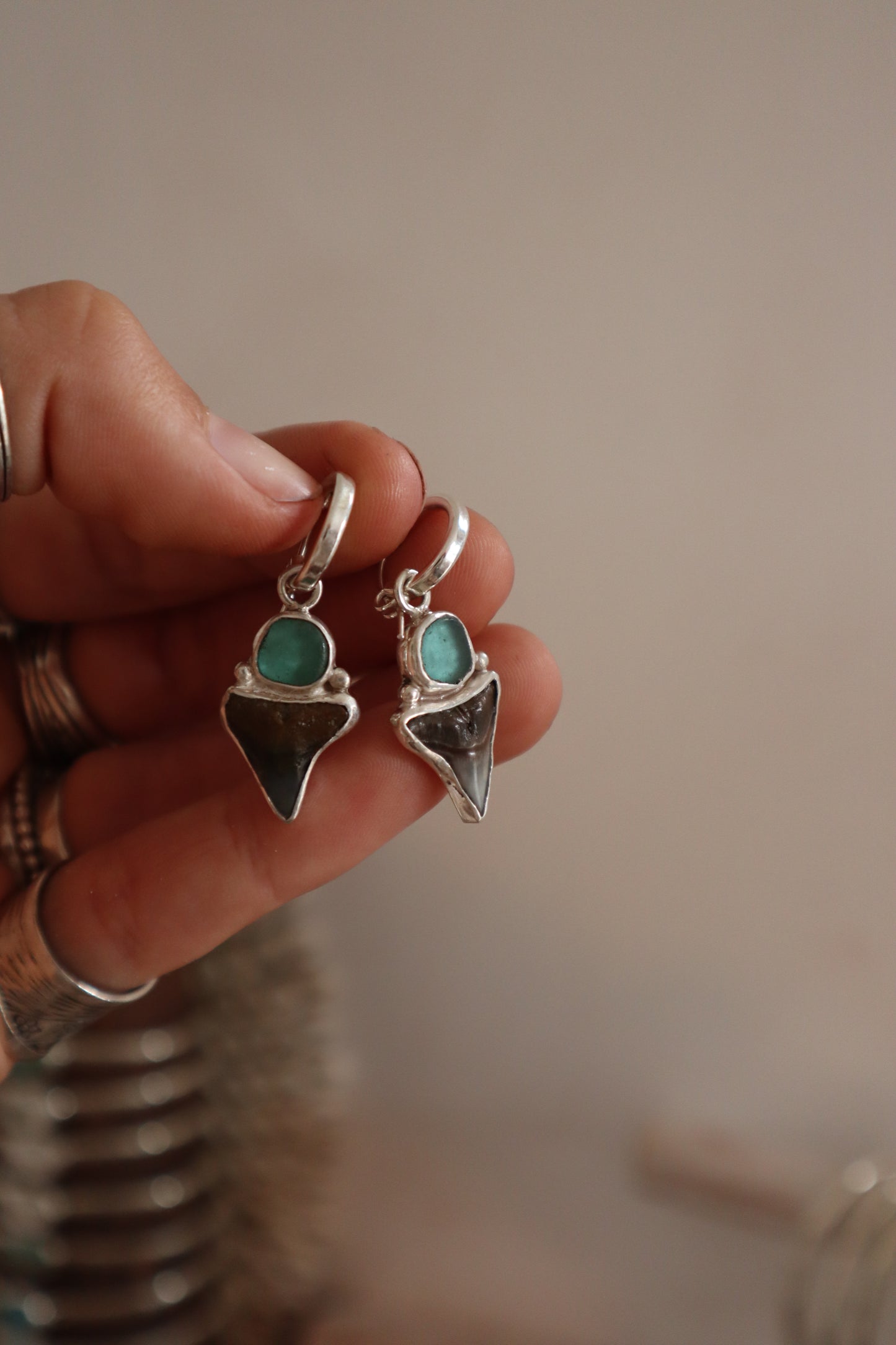 Shark Tooth x Seaglass Earrings