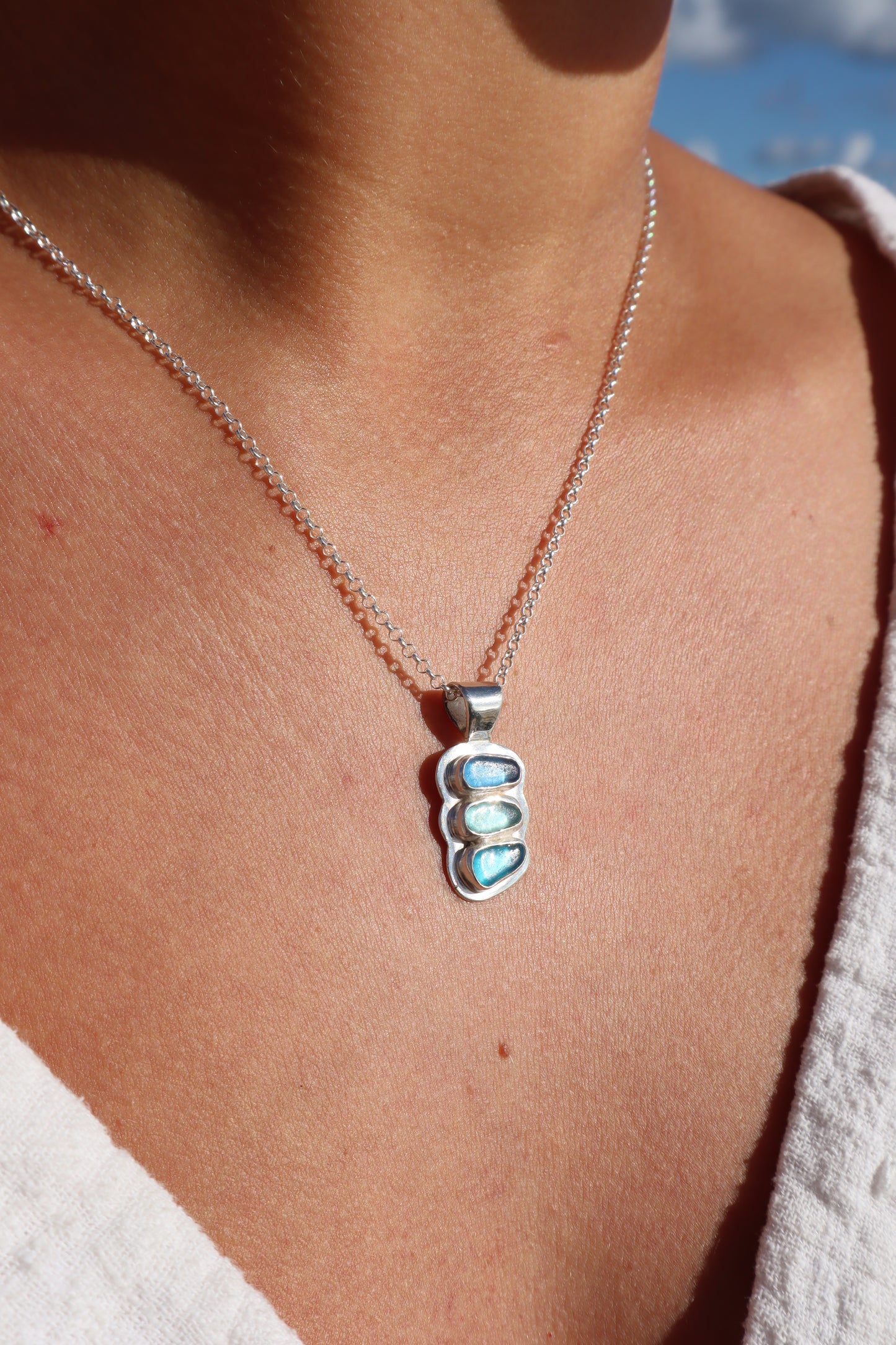 Triple Seaglass Frame Pendant