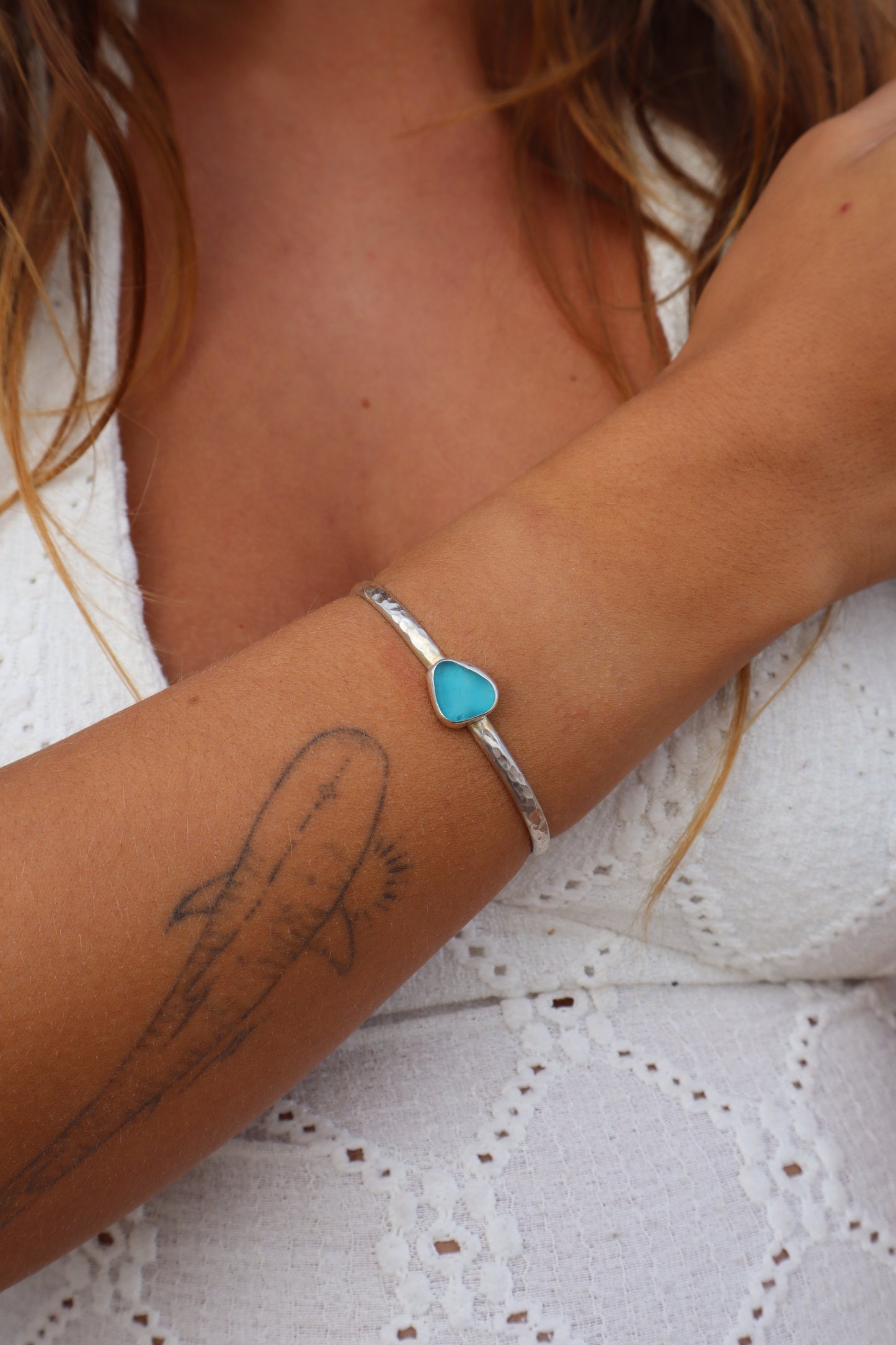 Blue Sea Glass Wanderer Cuff
