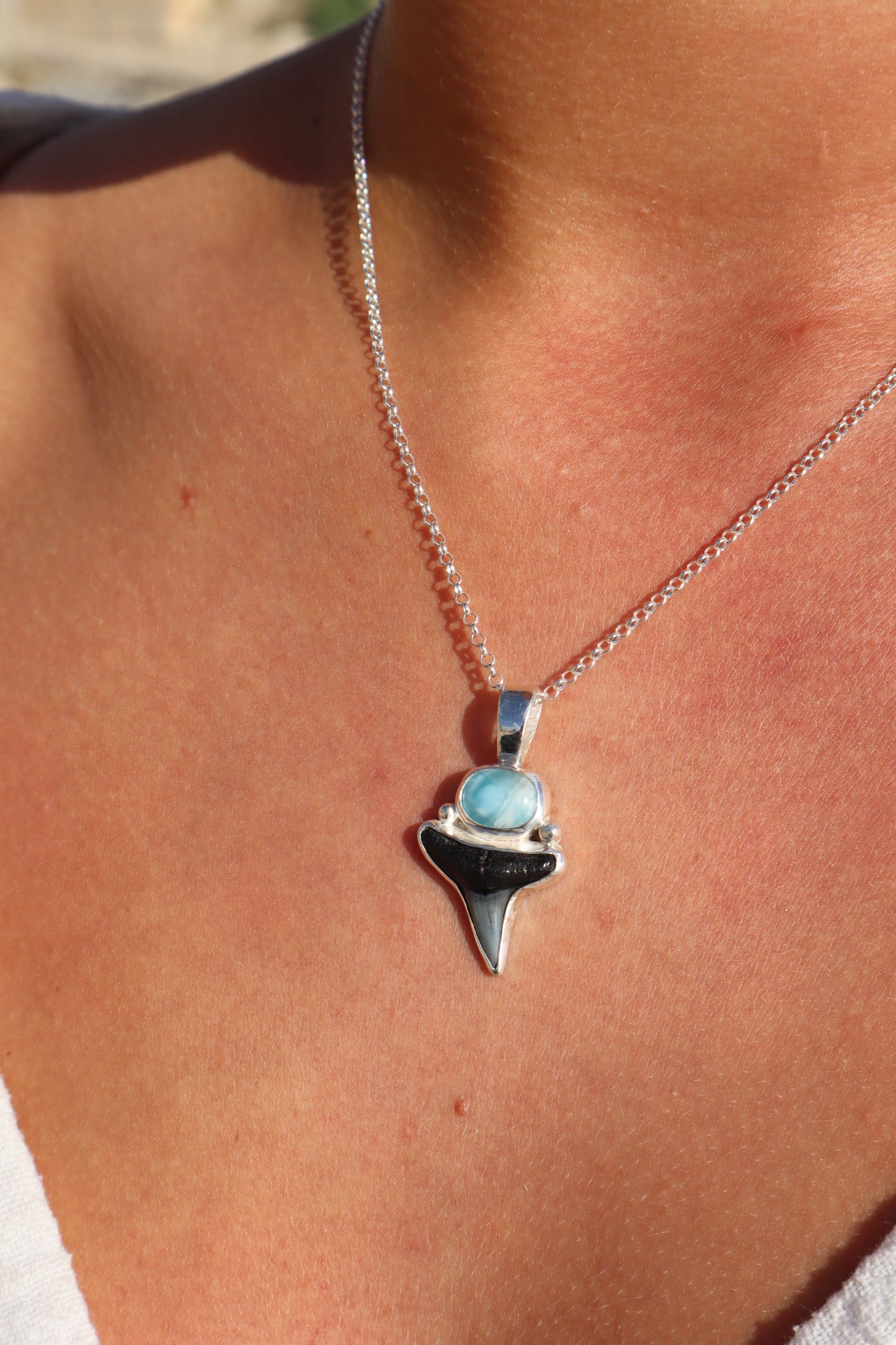 Larimar x Shark Tooth Pendant