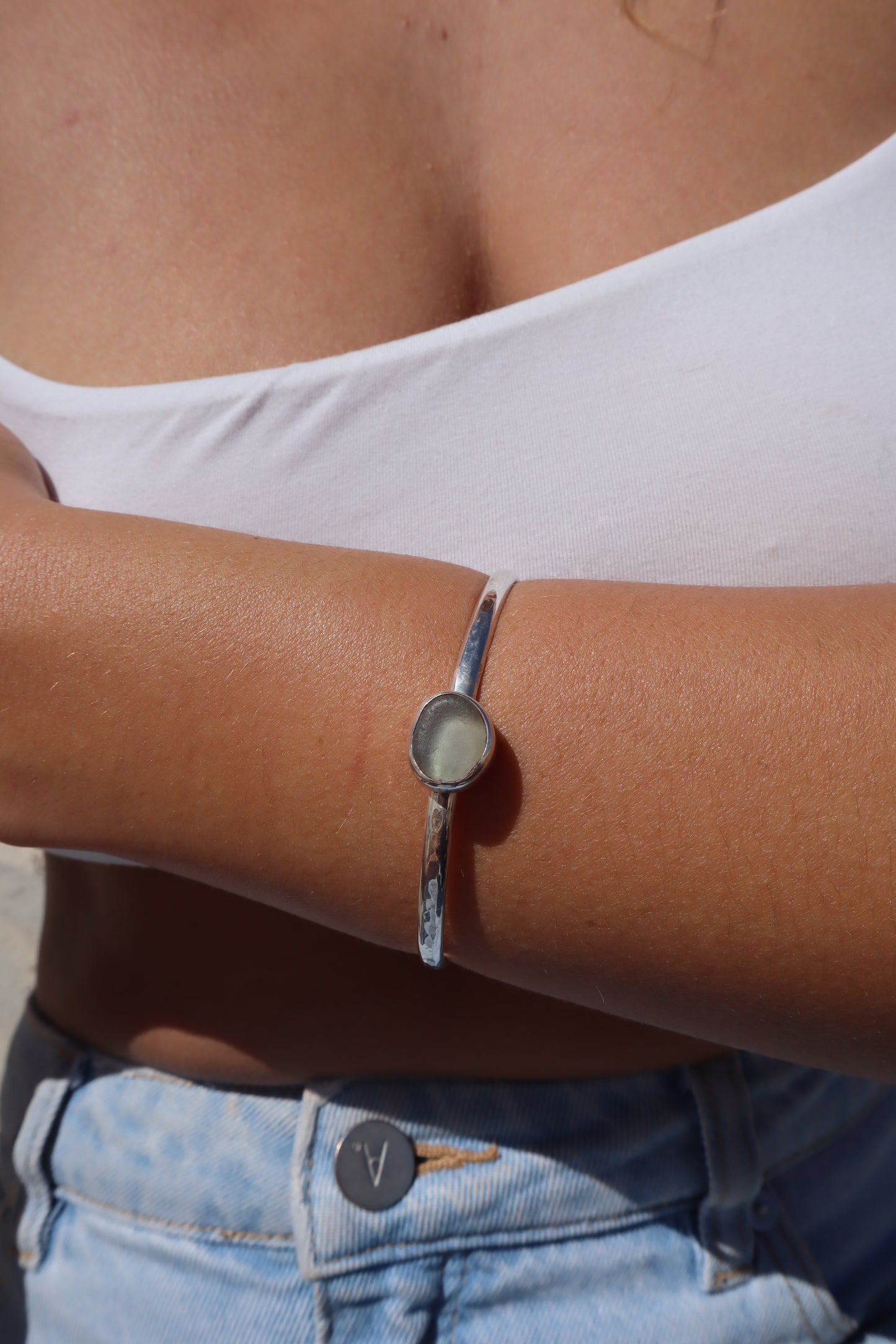 Clear Sea Glass Wanderer Cuff