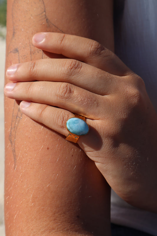 Textured Larimar Ring SIZE 7 - N 1/2