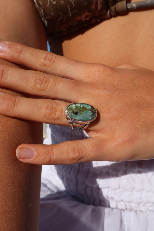 Chunky Hubei Turquoise Ring SIZE N - 6 3/4