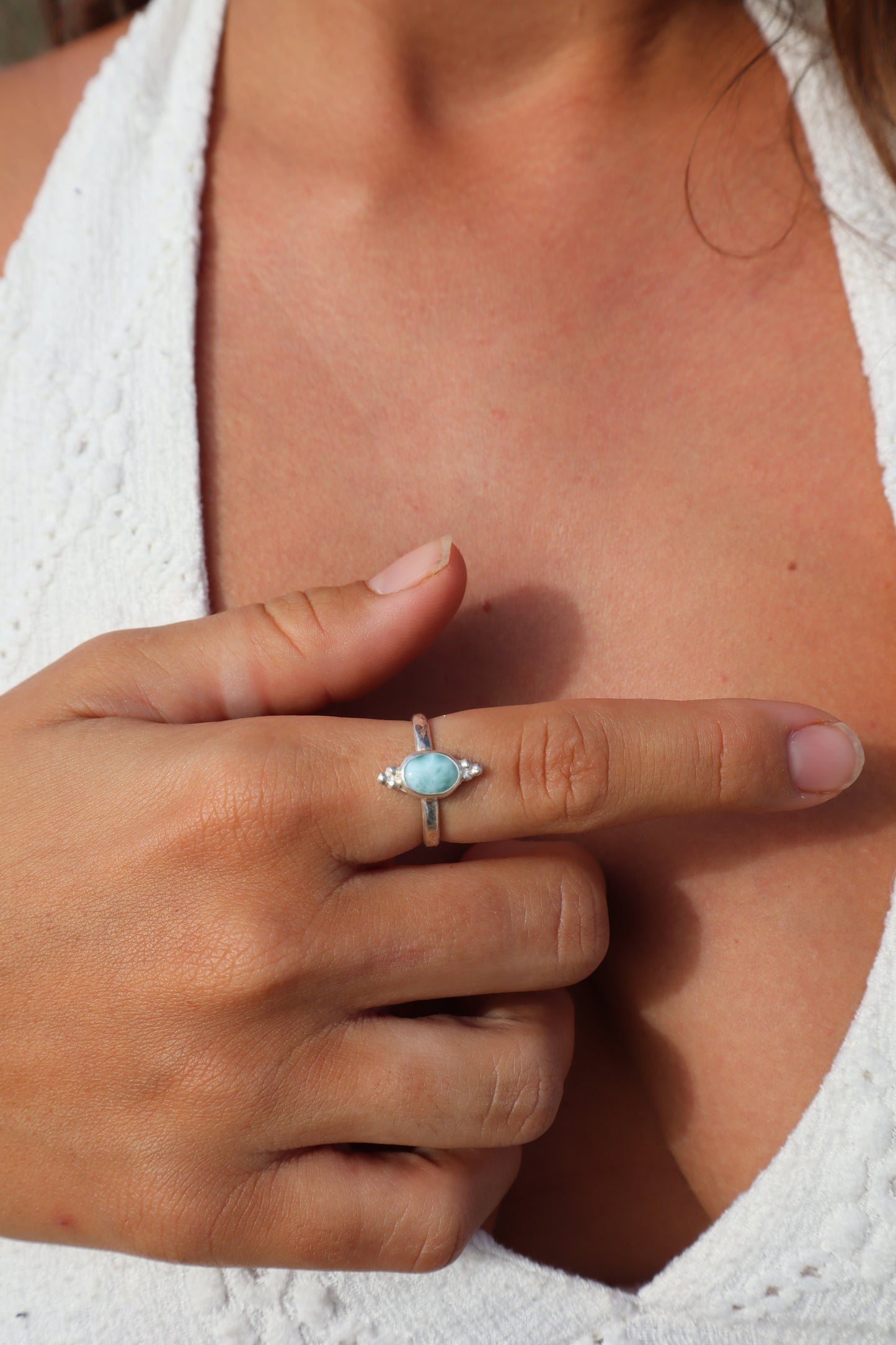 Dainty Larimar Ring SIZE P - 7 3/4