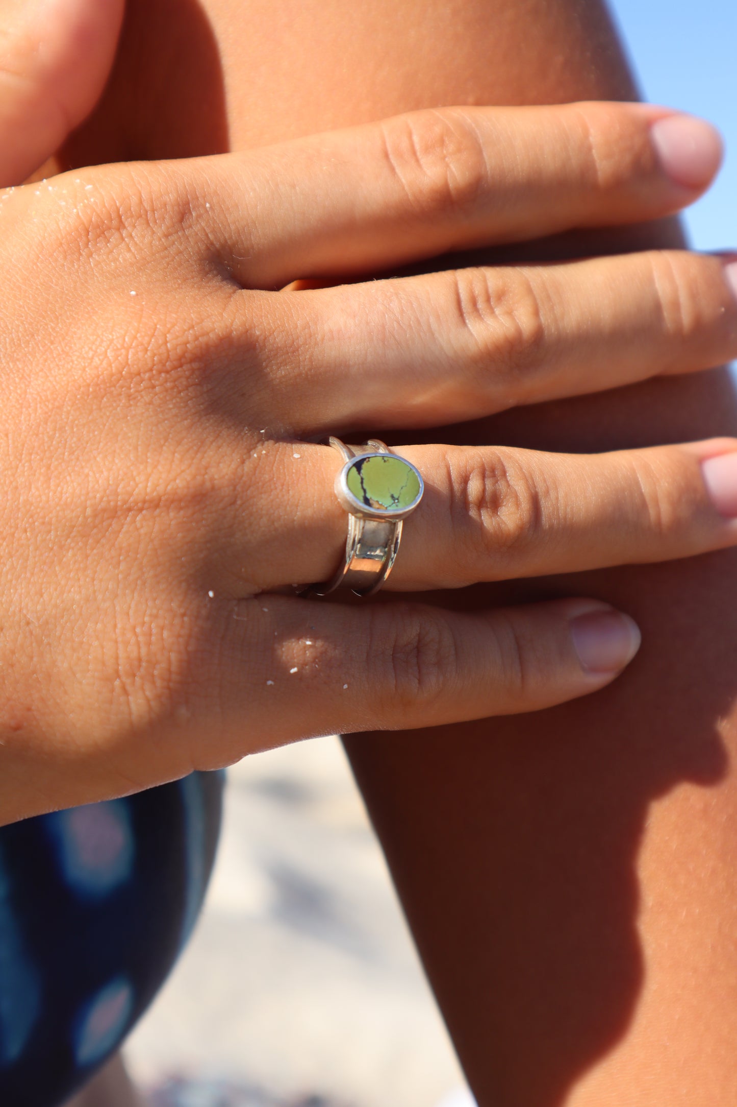 Green Turquoise Ring SIZE N - 6 3/4