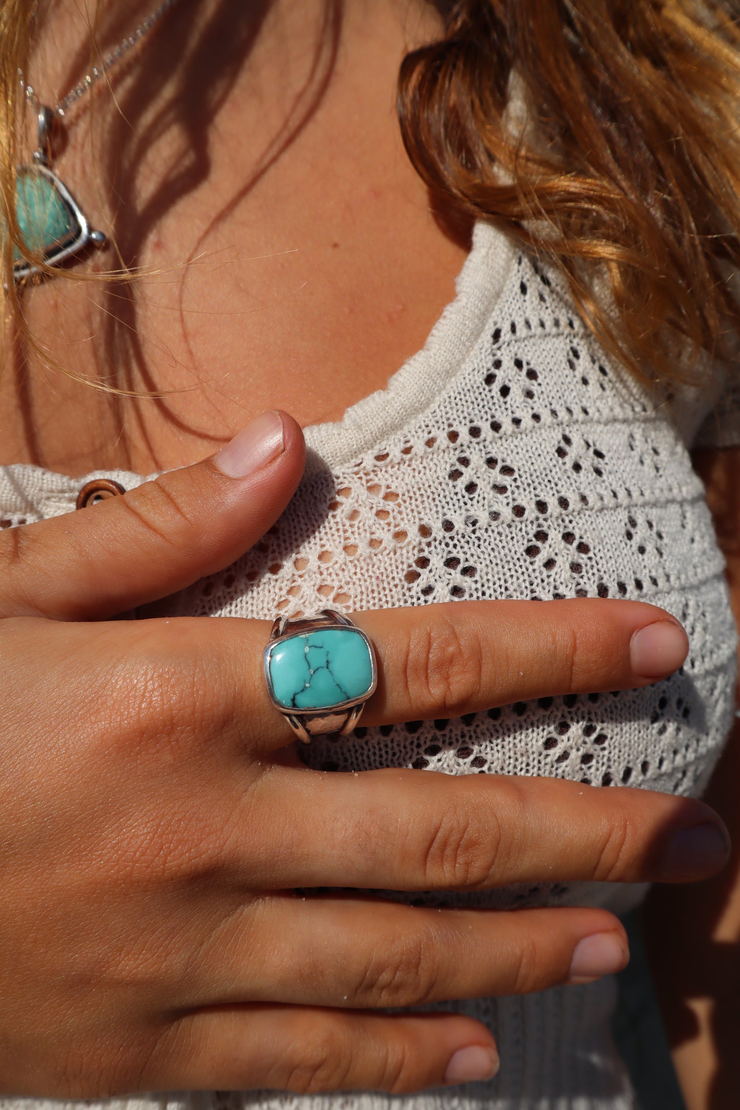 Chunky Turquoise Ring SIZE S 1/2 - 9 1/2