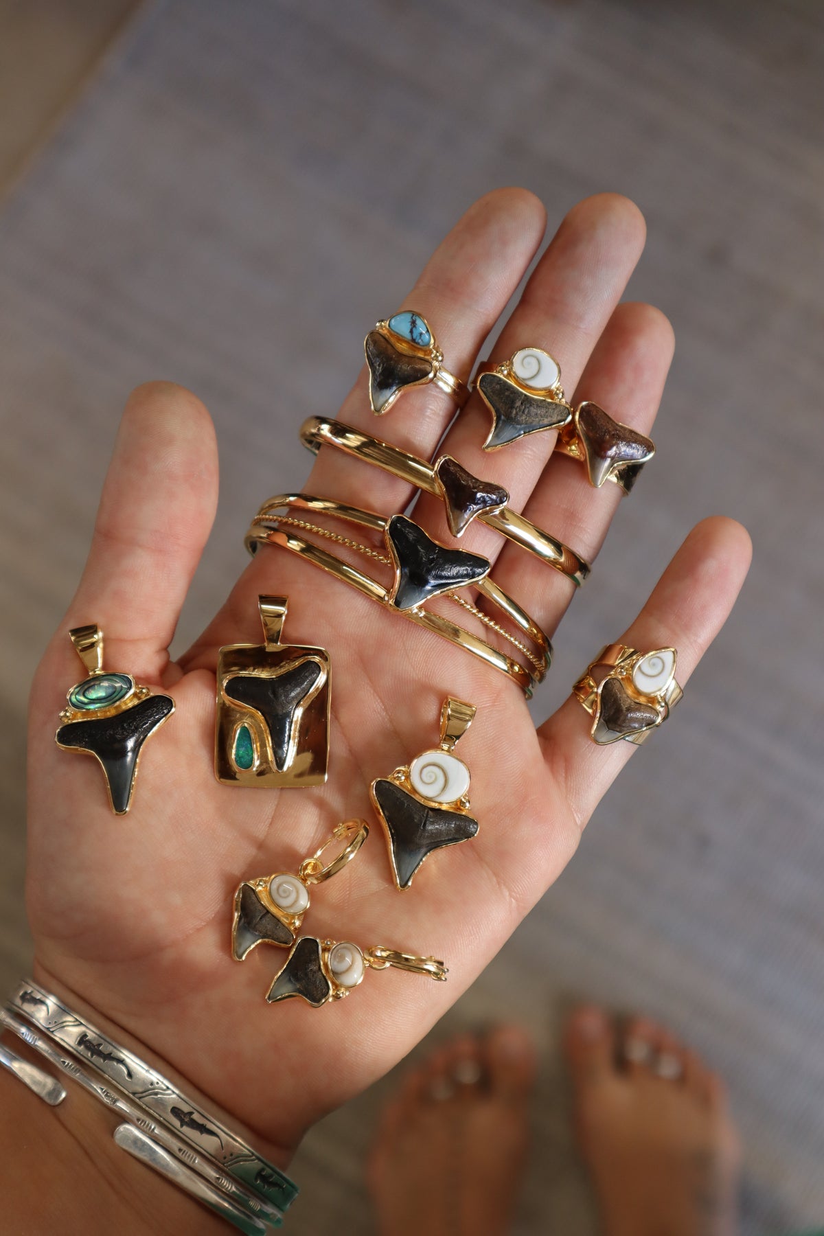 Operculum x Fossilised Shark Tooth Ring SIZE 6