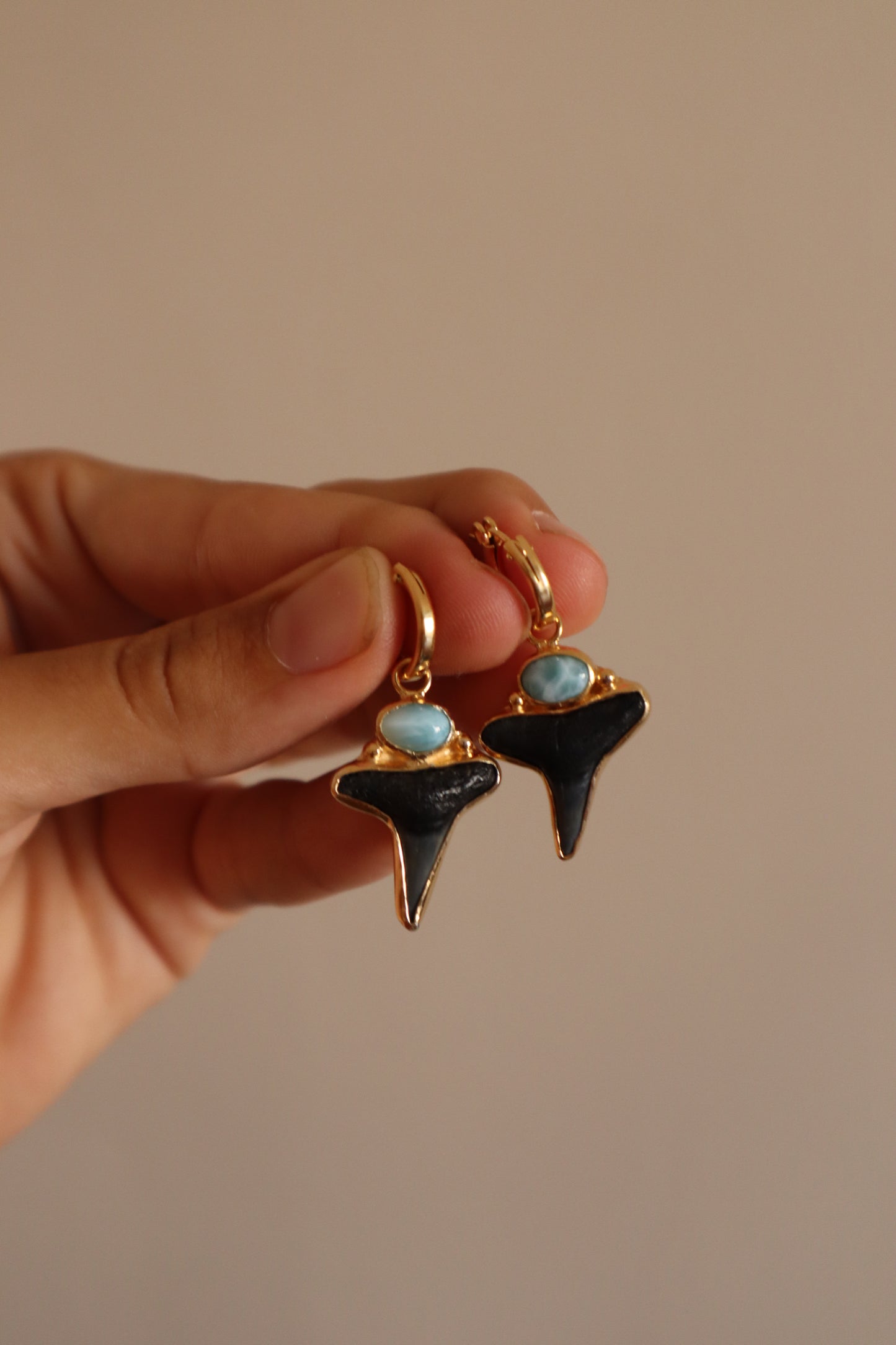 Shark Tooth x Larimar Hoops
