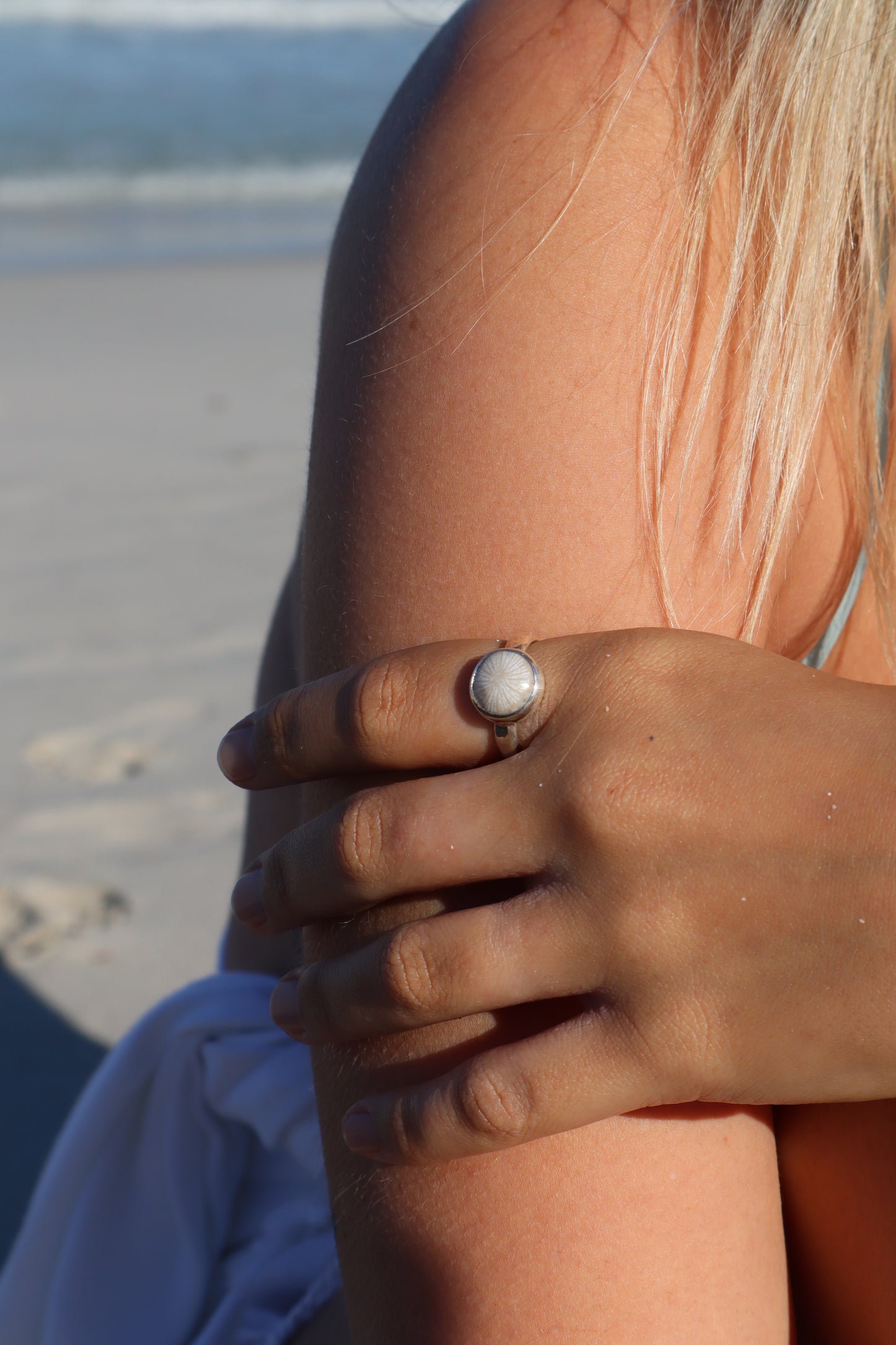 Dainty Fossilised Coral Ring SIZE Q 1/2 - 8 1/2