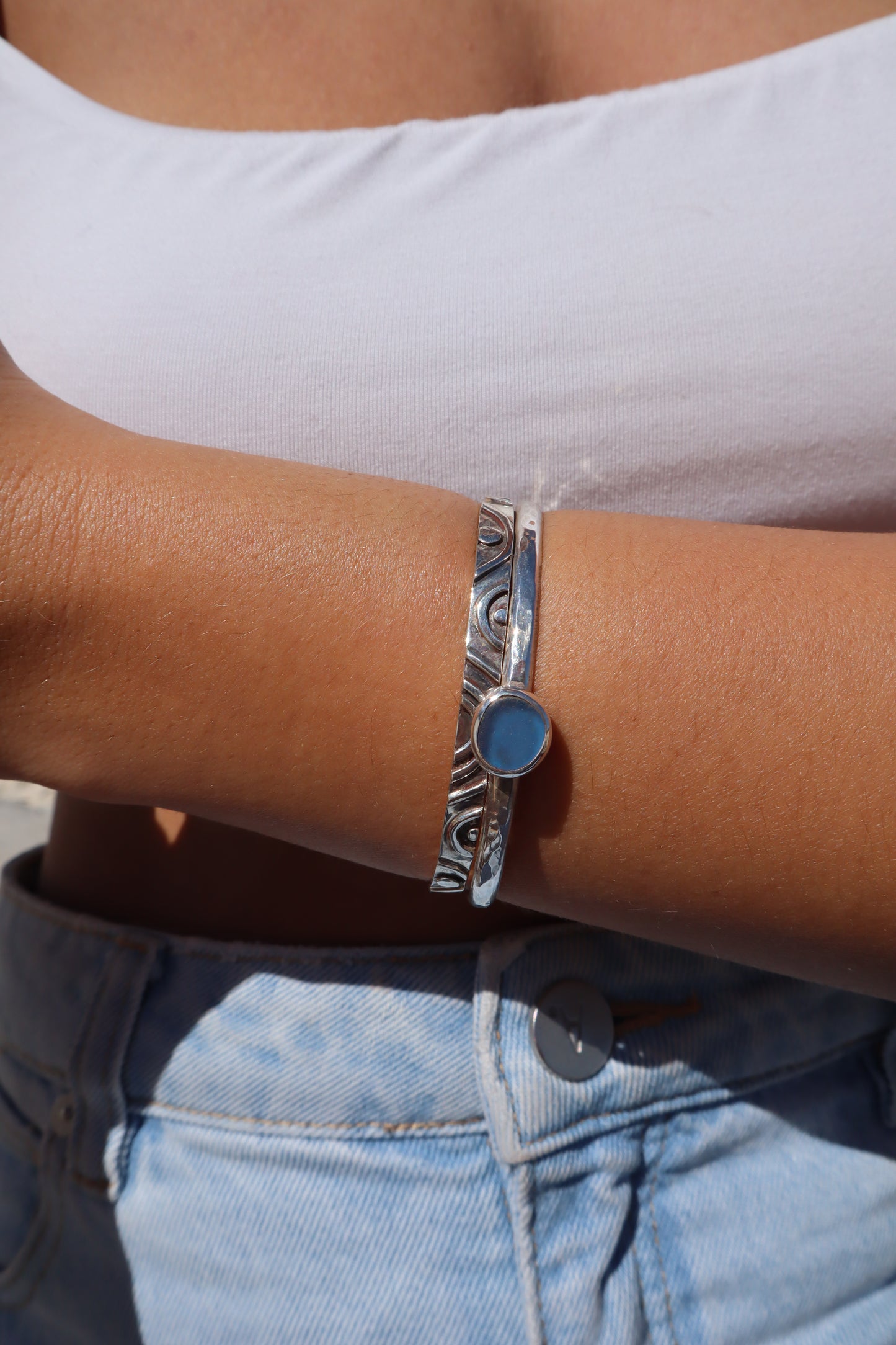 Dark Blue Sea Glass Wanderer Cuff