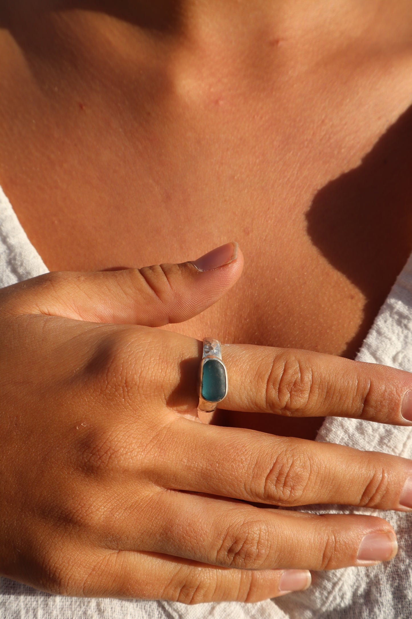Textured Blue Sea Glass Ring SIZE R 1/2 - 9