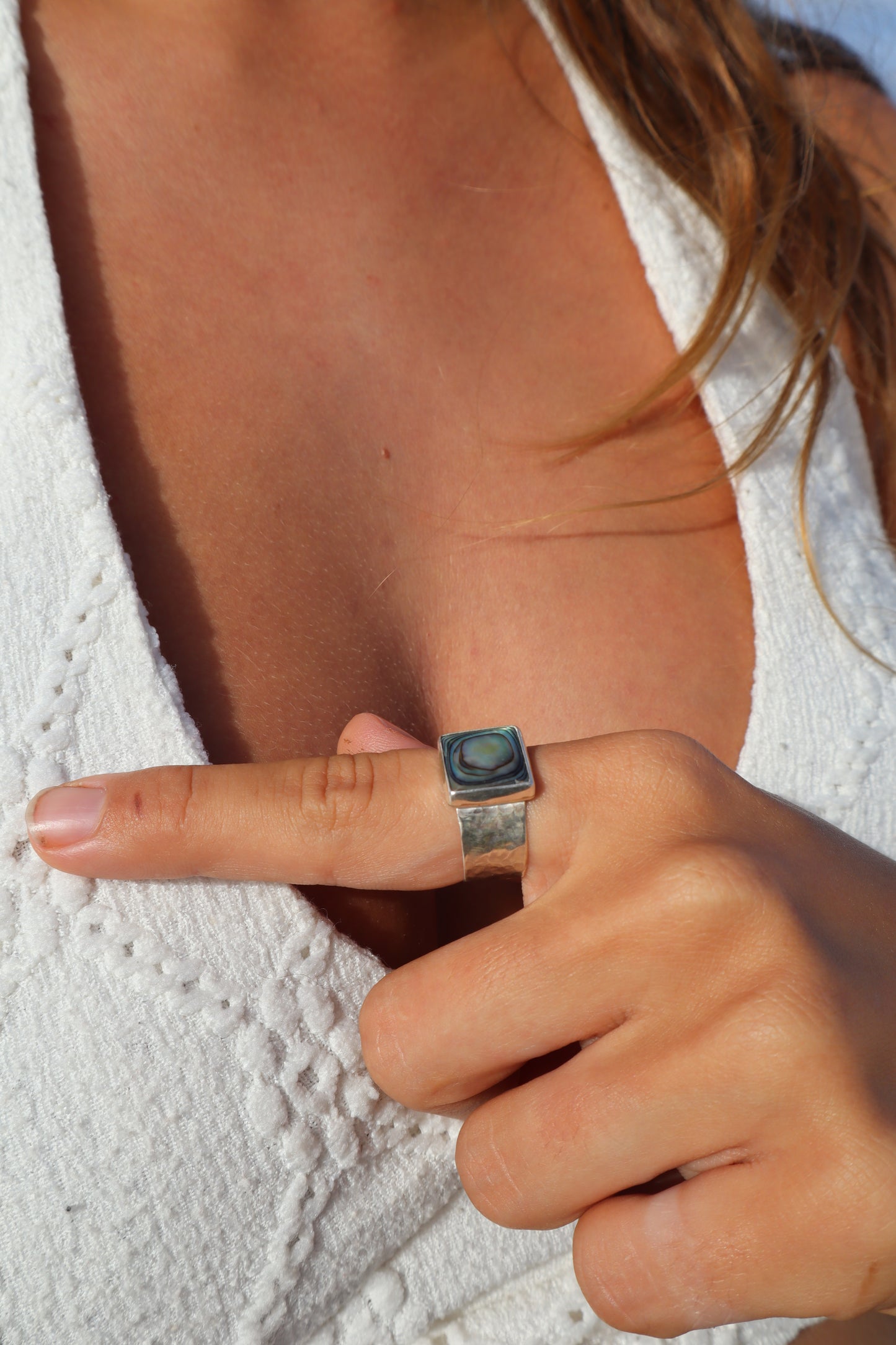 Textured Abalone Ring SIZE P - 7 3/4