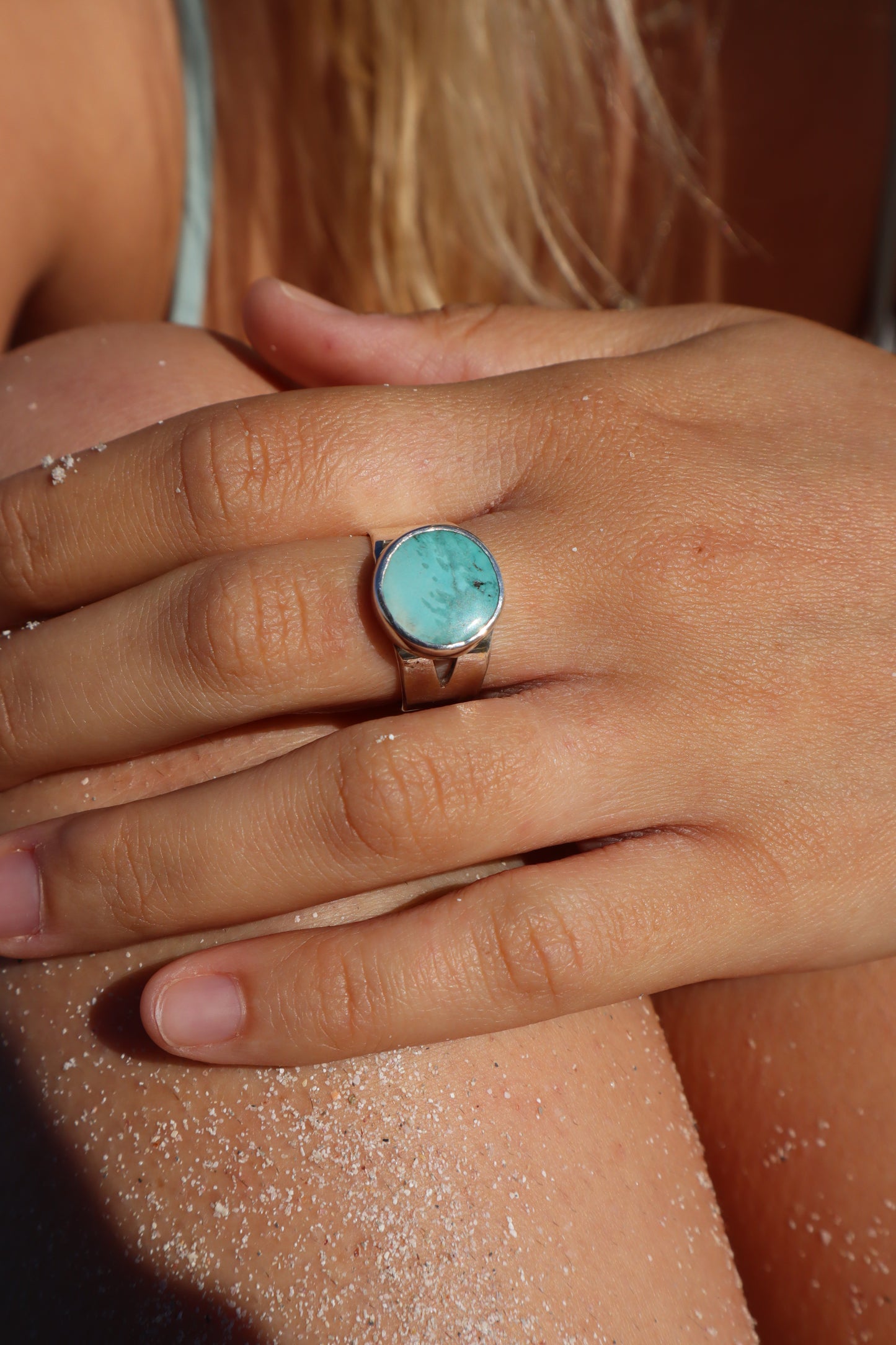 Round Turquoise Ring SIZE Q 1/2 - 8 1/2