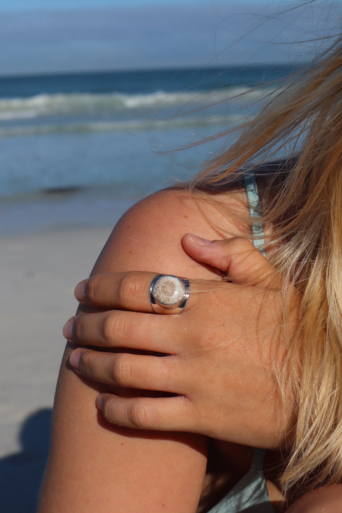 Coral Signet Ring SIZE S 1/2 - 9 1/2