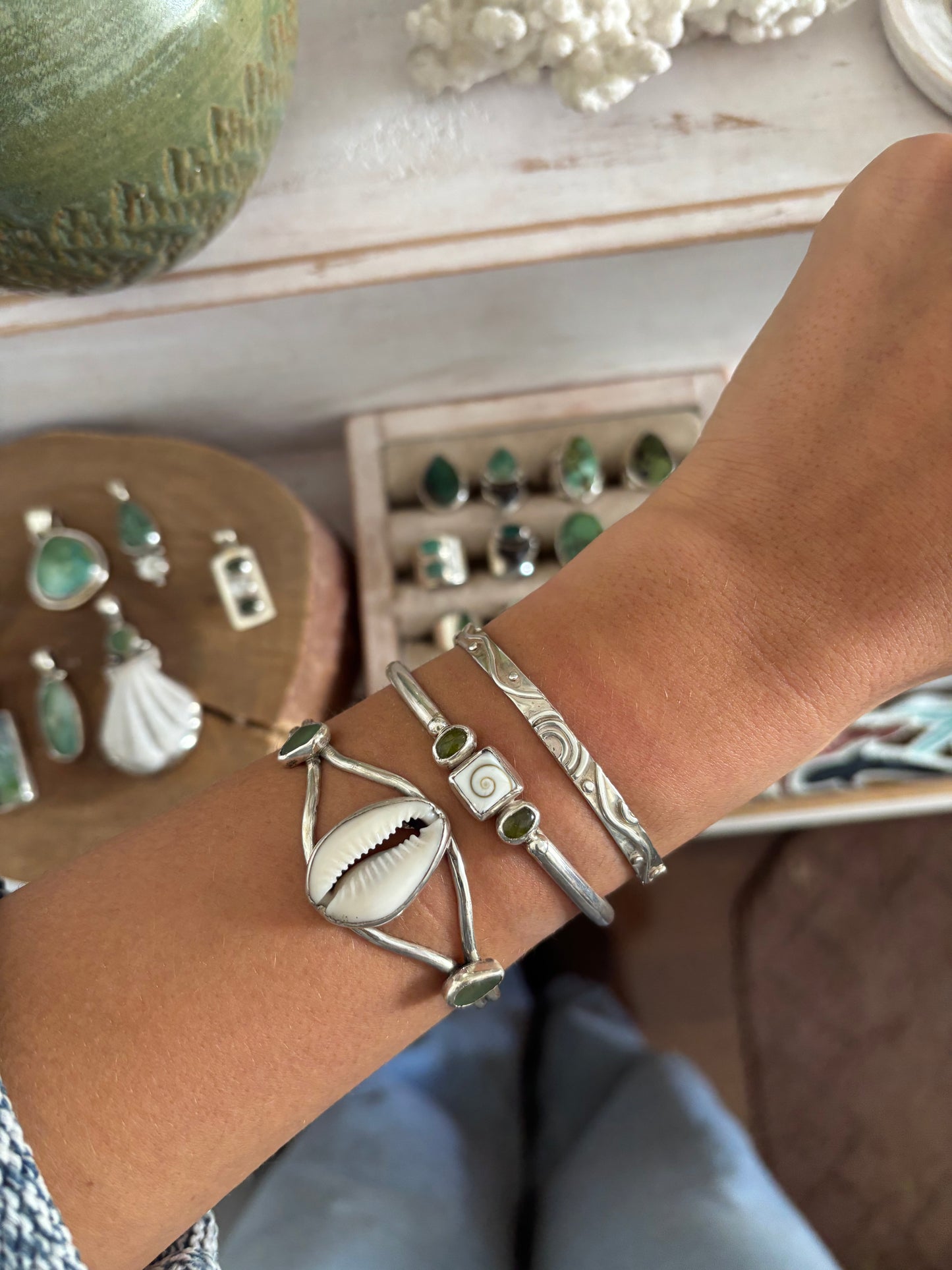 Cowrie x Sea Glass Cuff