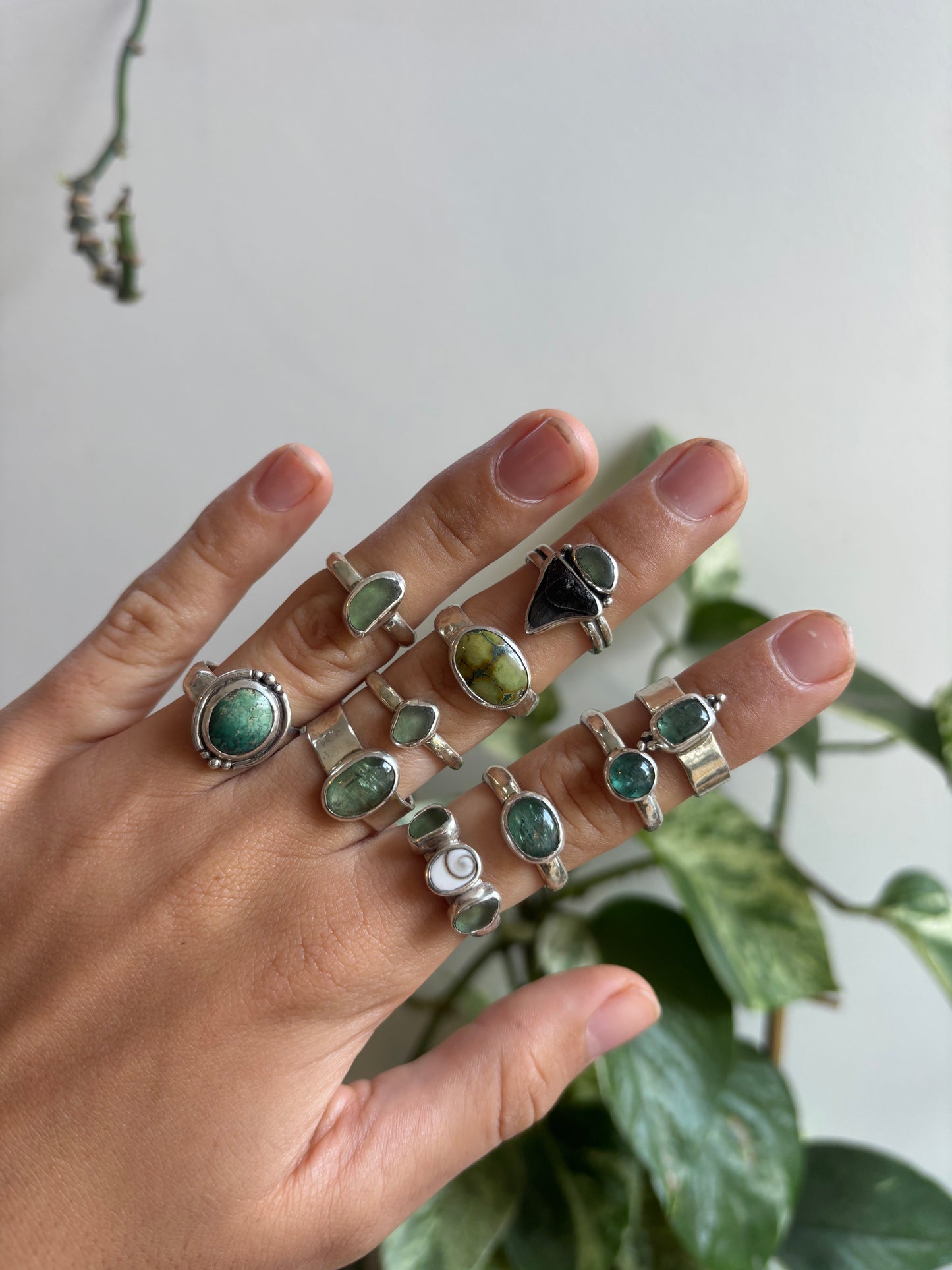 Shark Tooth x Seaglass Ring SIZE N - 6 3/4