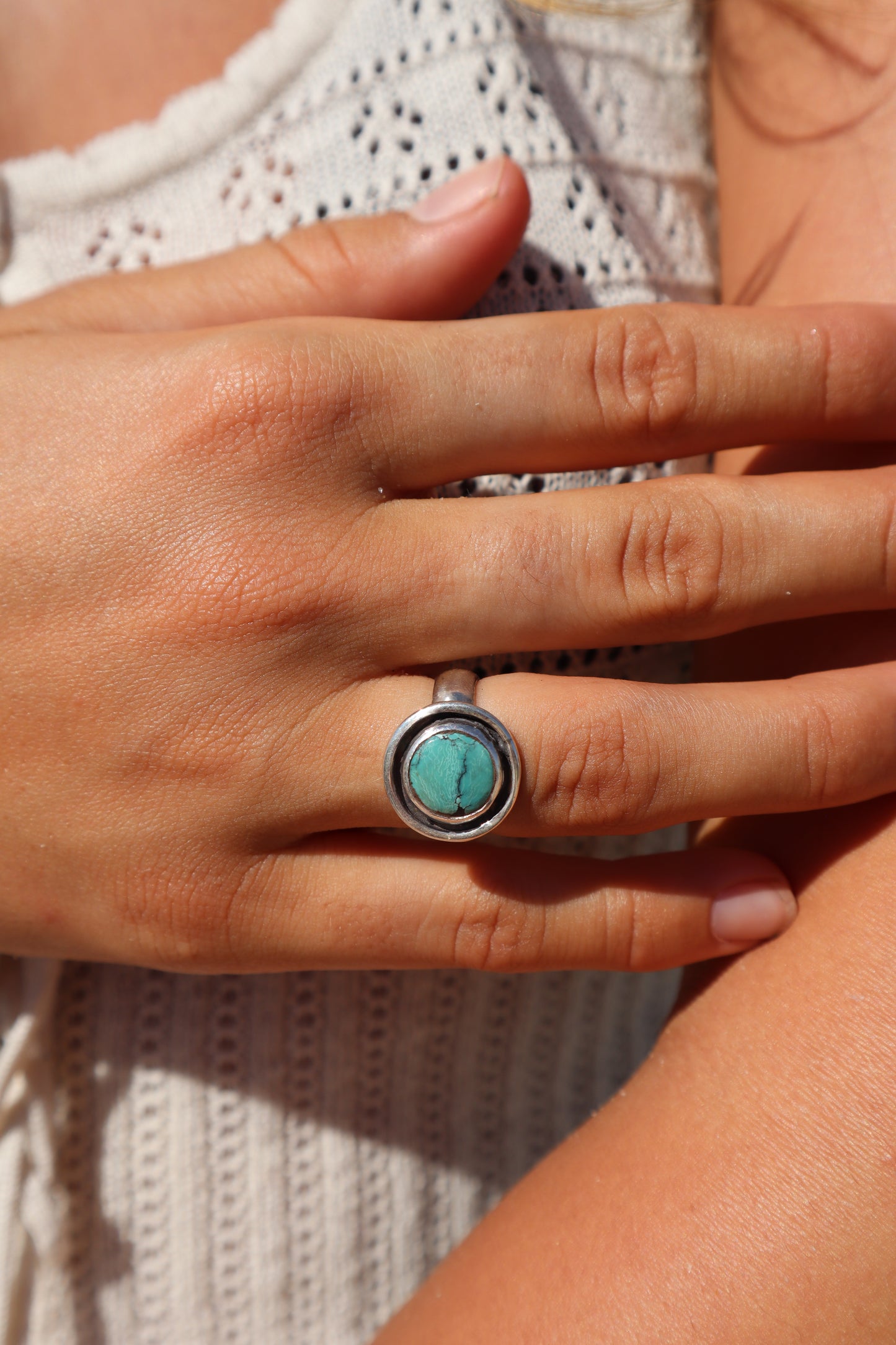 Round Turquoise Ring SIZE M 1/2 - 6 1/4