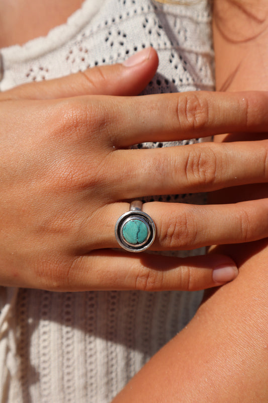 Round Turquoise Ring SIZE M 1/2 - 6 1/4