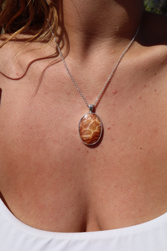 Orange Fossilised Coral Pendant