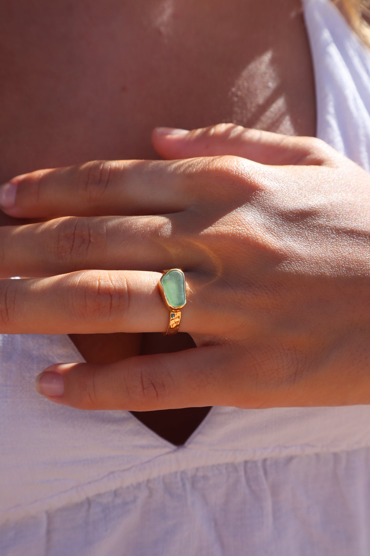 Green Sea Glass Ring SIZE 7
