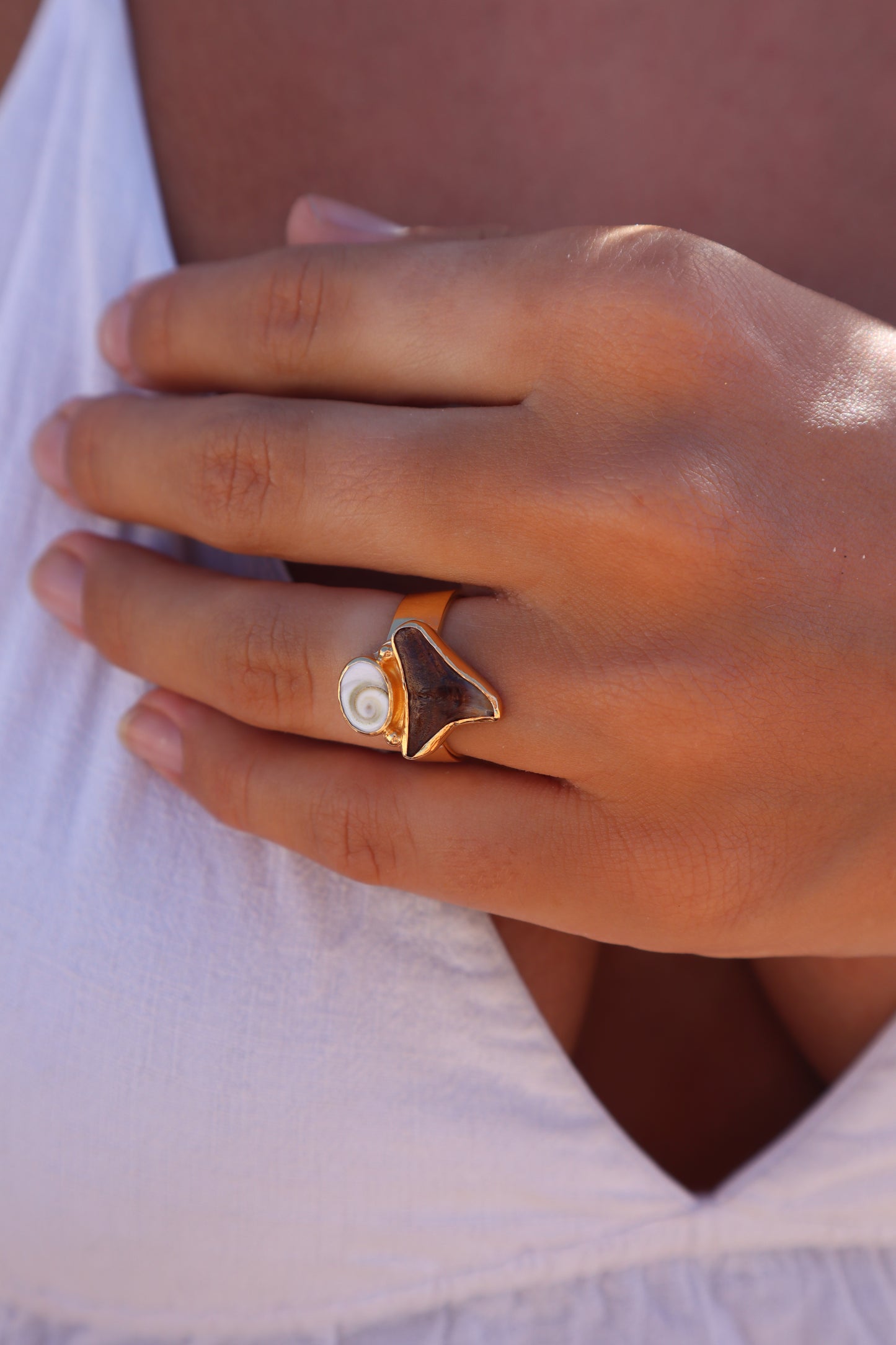 Operculum x Fossilised Shark Tooth Ring SIZE 7