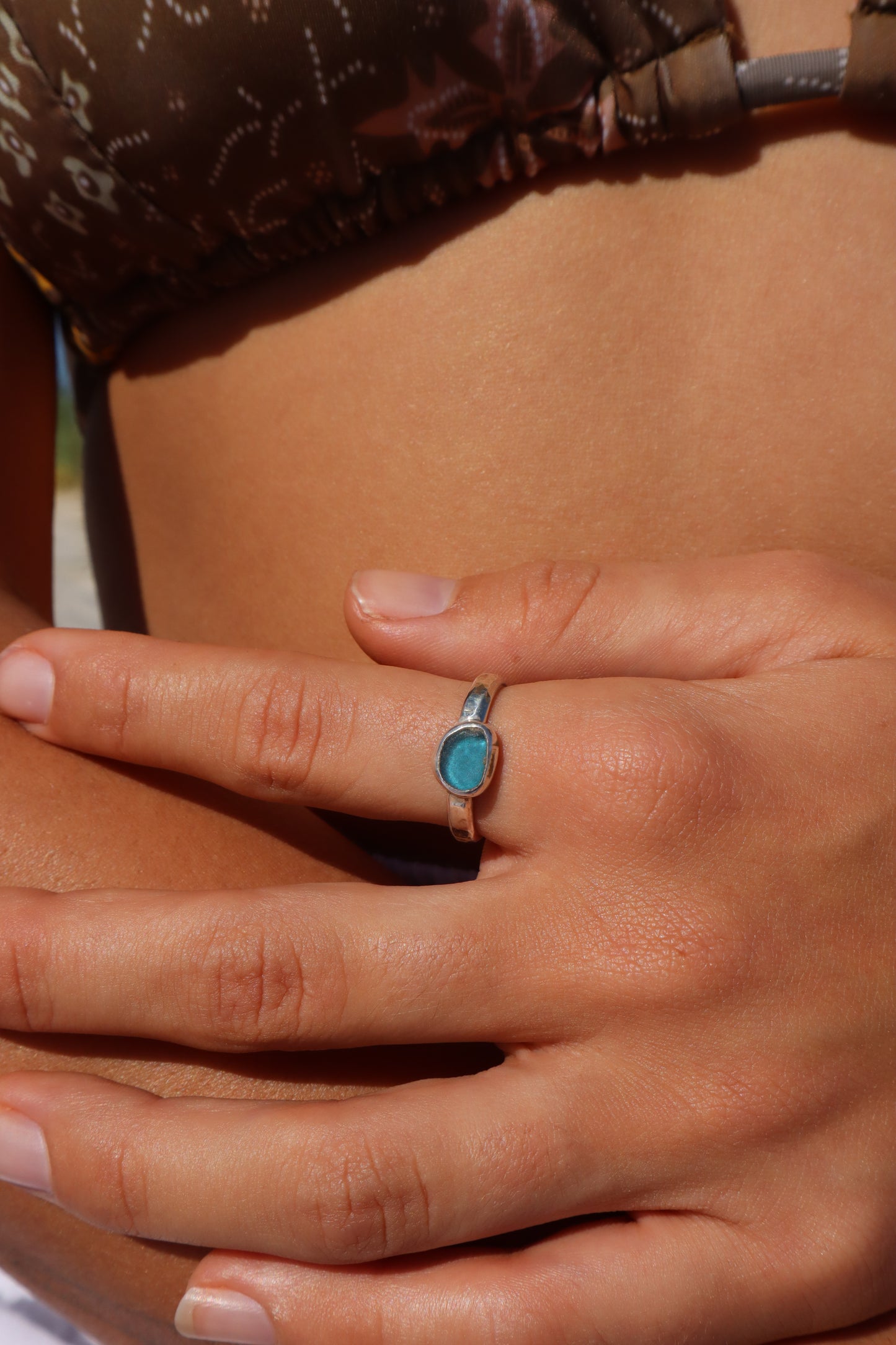 Dainty Blue Sea Glass Ring SIZE P 1/2 - 8