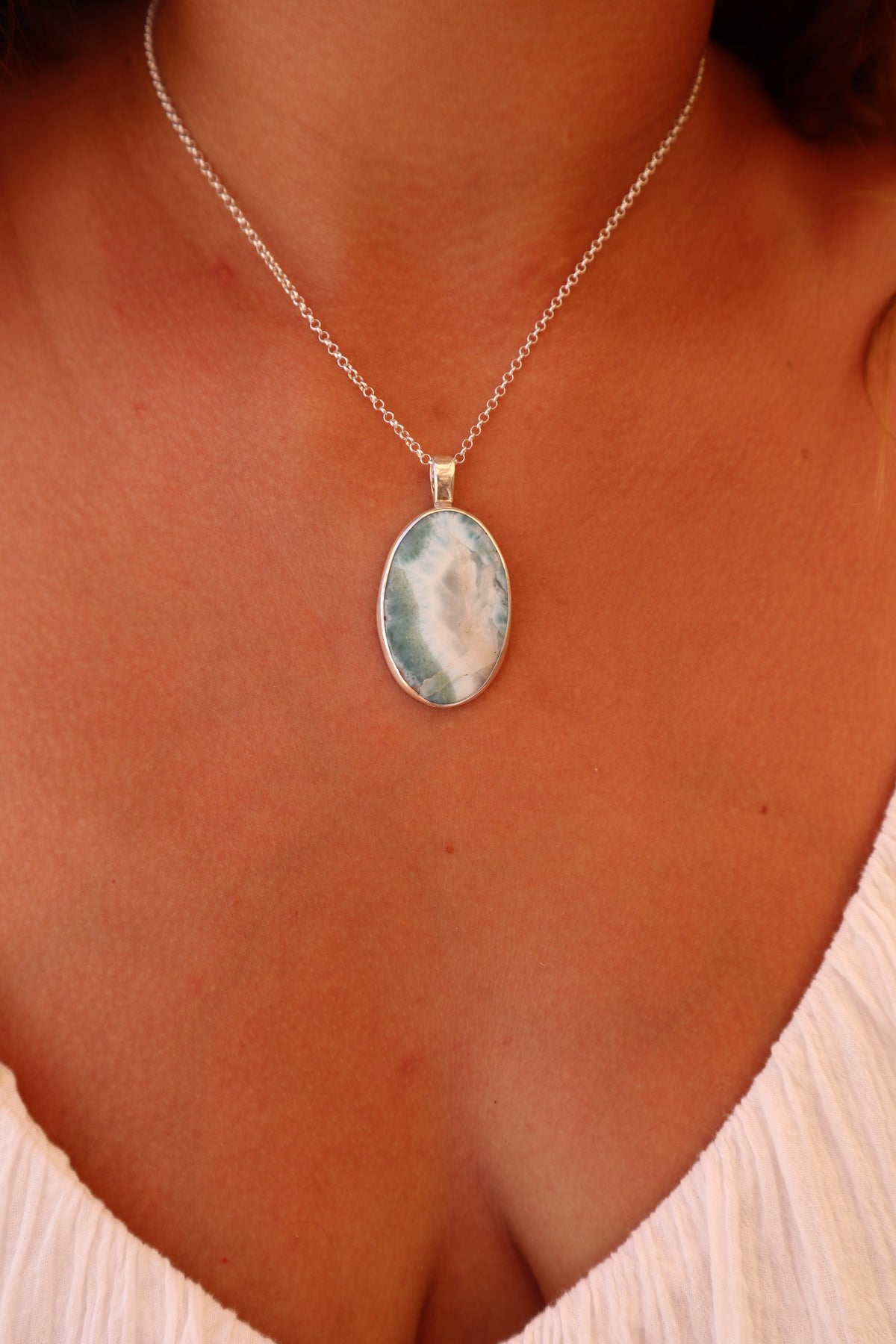 Larimar Hibiscus Pendant